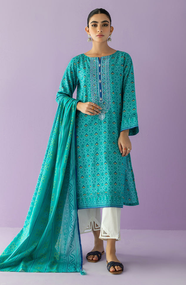 NRDS-23-009/U TURQUOISE LAWN  UNSTITCHED SHIRT DUPATTA