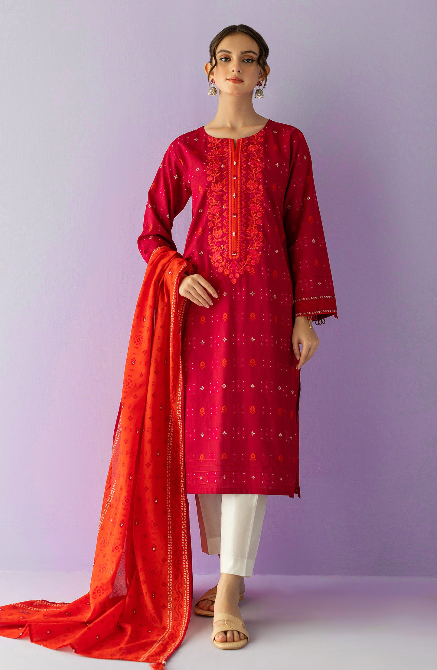 NRDS-23-008/U RED LAWN  UNSTITCHED SHIRT DUPATTA
