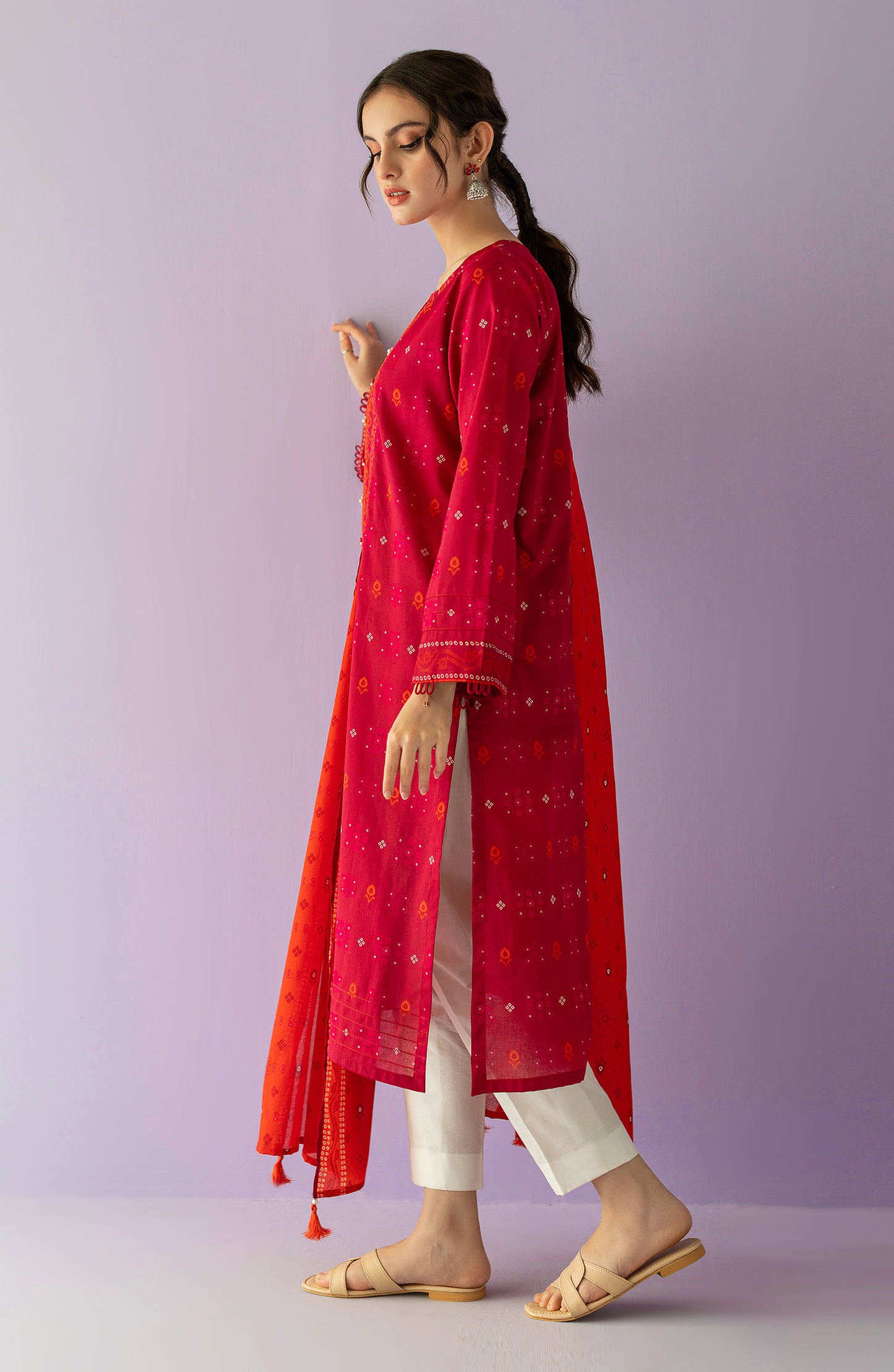 NRDS-23-008/U RED LAWN  UNSTITCHED SHIRT DUPATTA