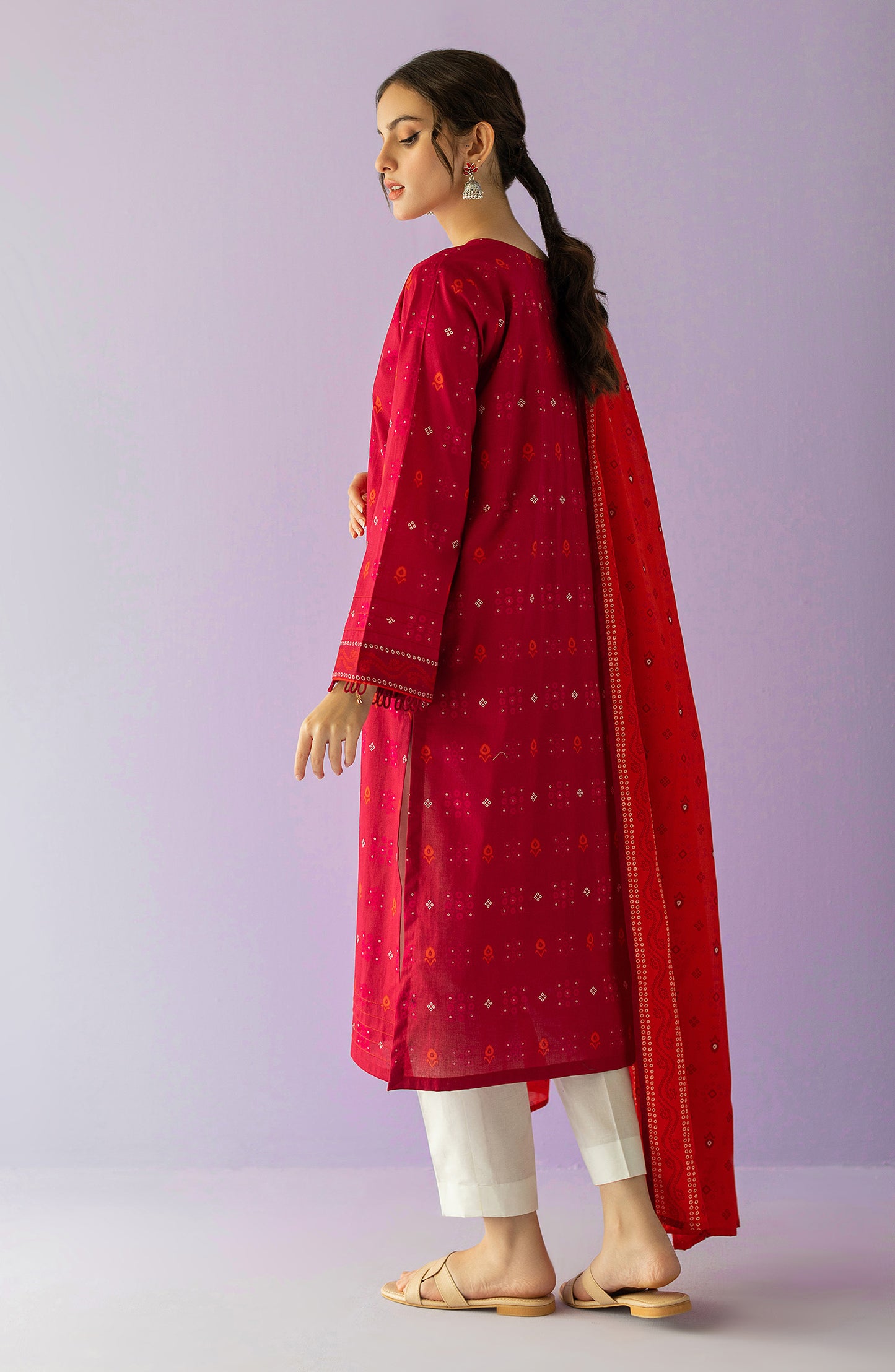 NRDS-23-008/U RED LAWN  UNSTITCHED SHIRT DUPATTA