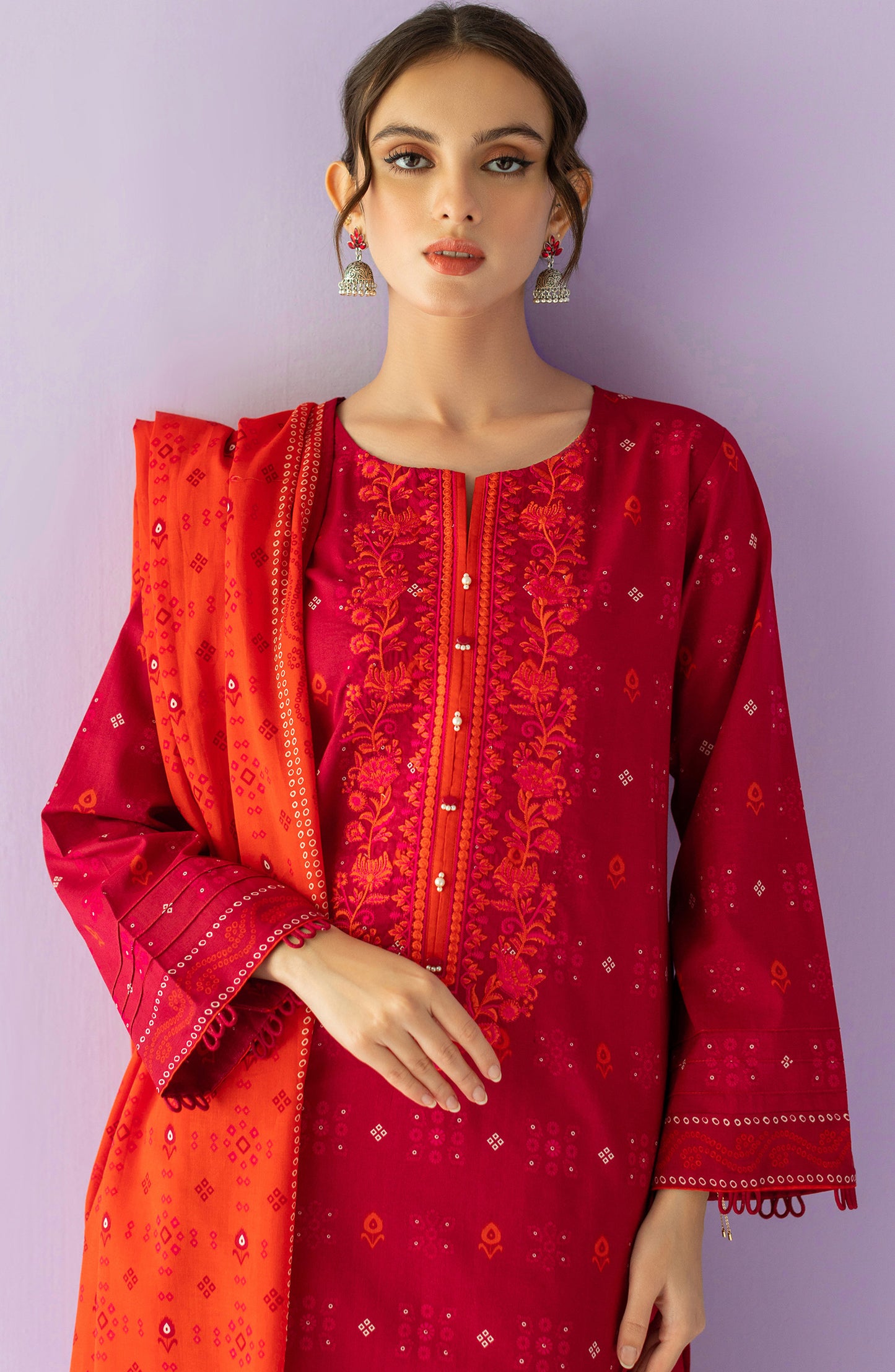 NRDS-23-008/U RED LAWN  UNSTITCHED SHIRT DUPATTA