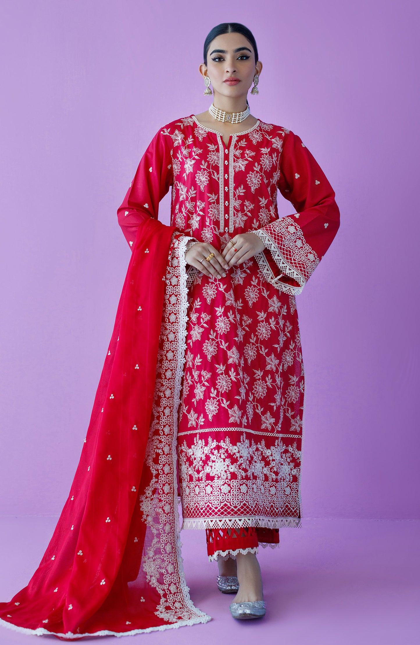 OTLF-23-010/U RED LAWN  UNSTITCHED SHIRT DUPATTA PANTS