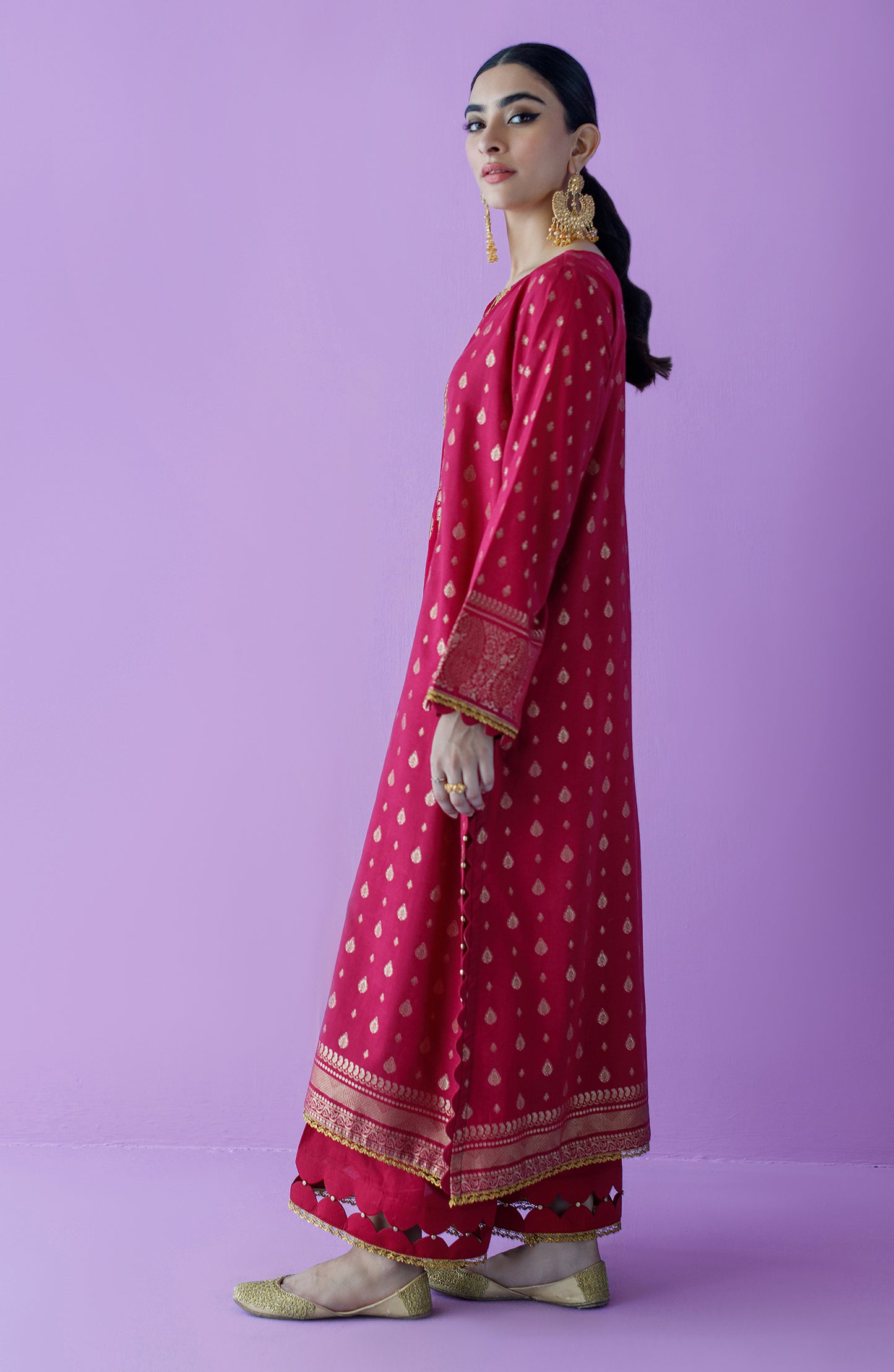 OTLF-23-019/U RED JACQUARD  UNSTITCHED SHIRT DUPATTA PANTS