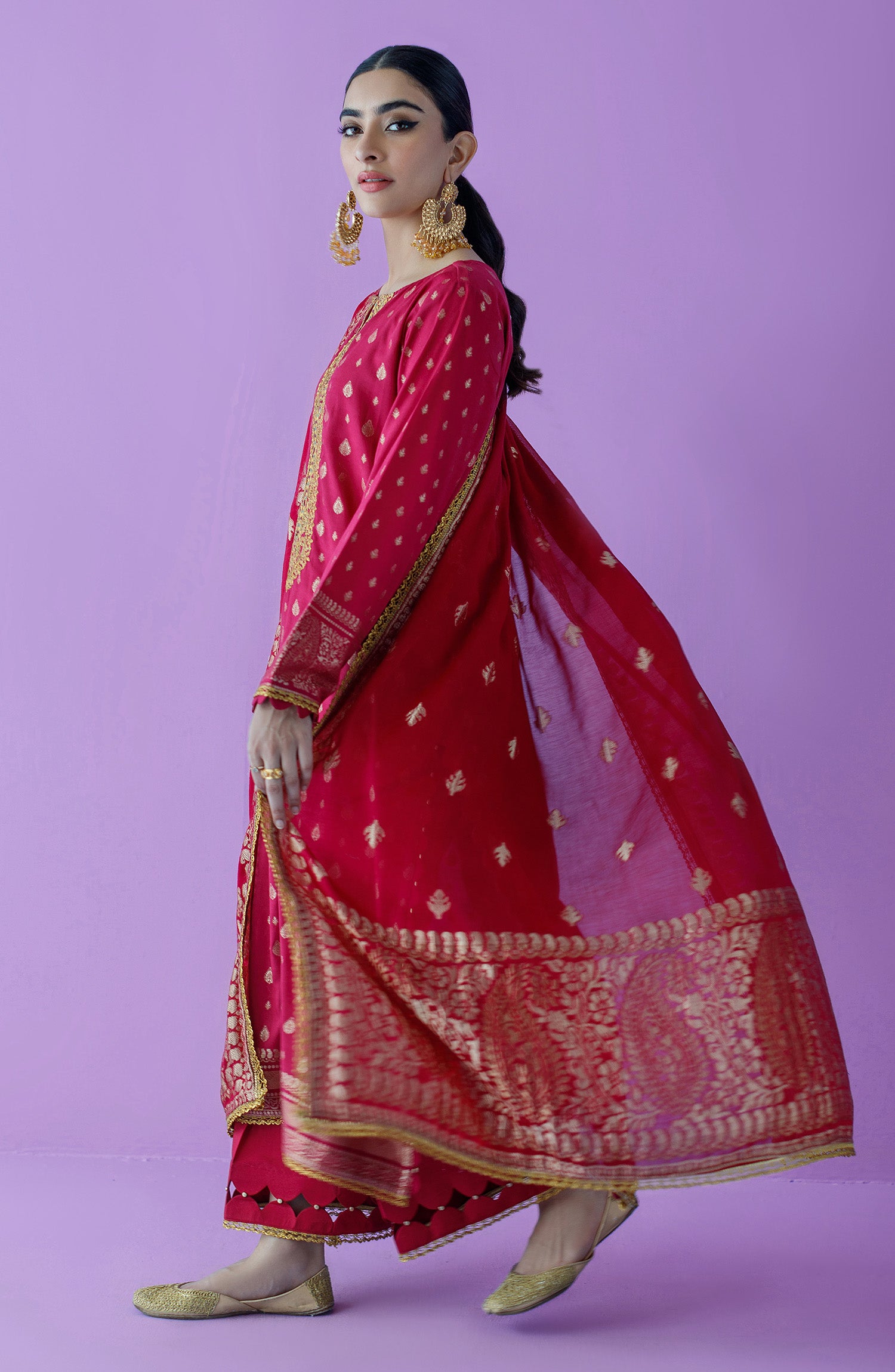 OTLF-23-019/U RED JACQUARD  UNSTITCHED SHIRT DUPATTA PANTS