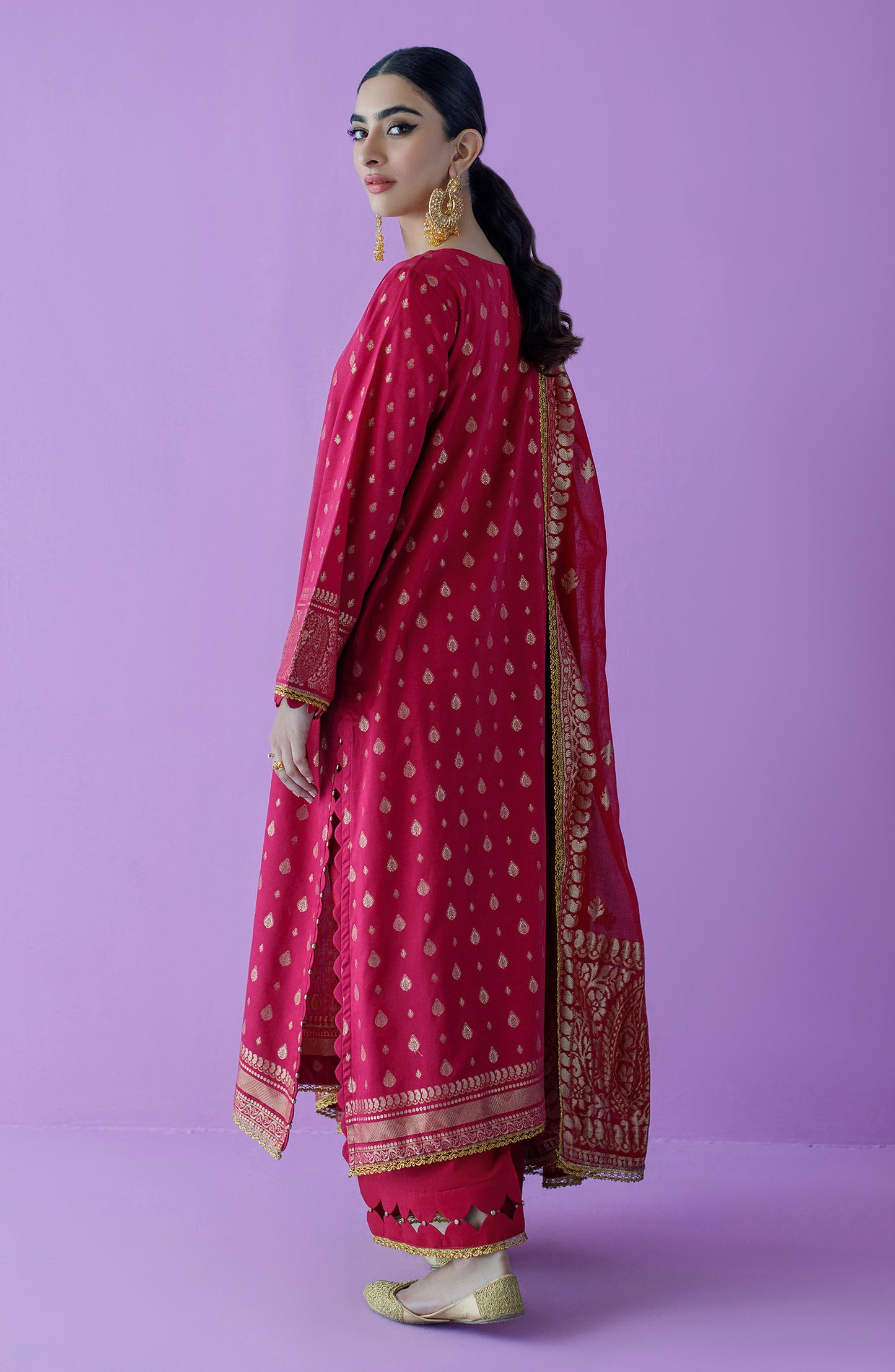 OTLF-23-019/U RED JACQUARD  UNSTITCHED SHIRT DUPATTA PANTS