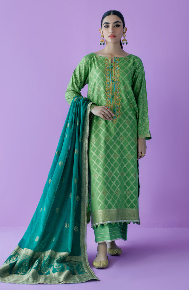 OTLF-23-020/U GREEN JACQUARD  UNSTITCHED SHIRT DUPATTA PANTS