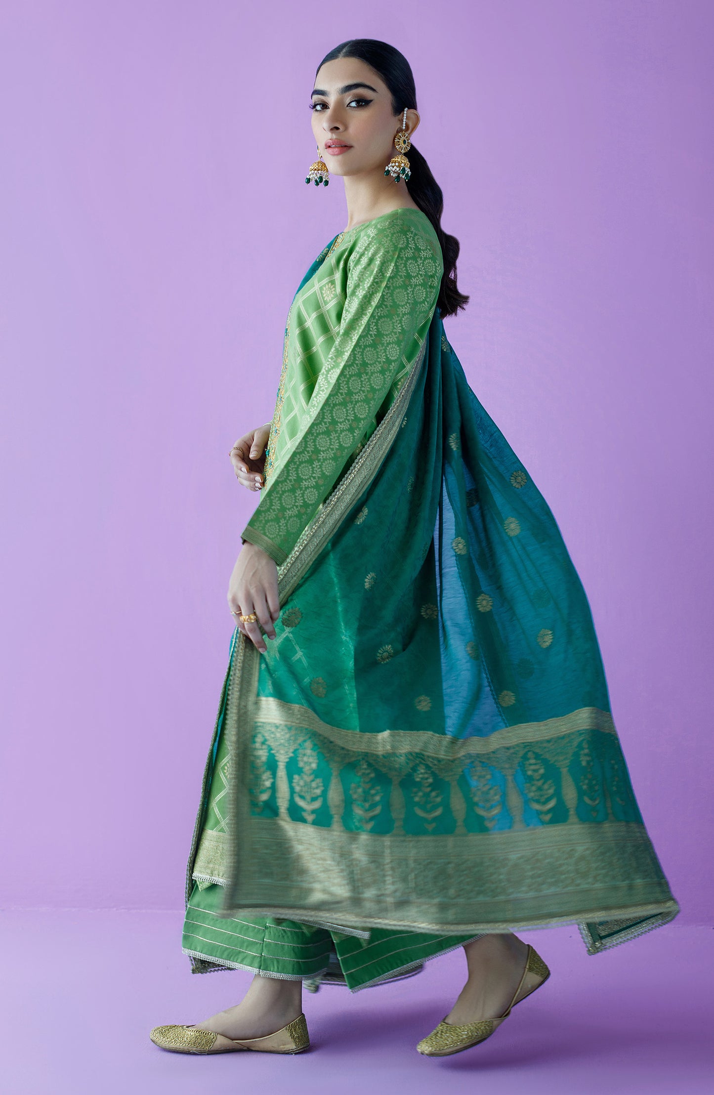 OTLF-23-020/U GREEN JACQUARD  UNSTITCHED SHIRT DUPATTA PANTS