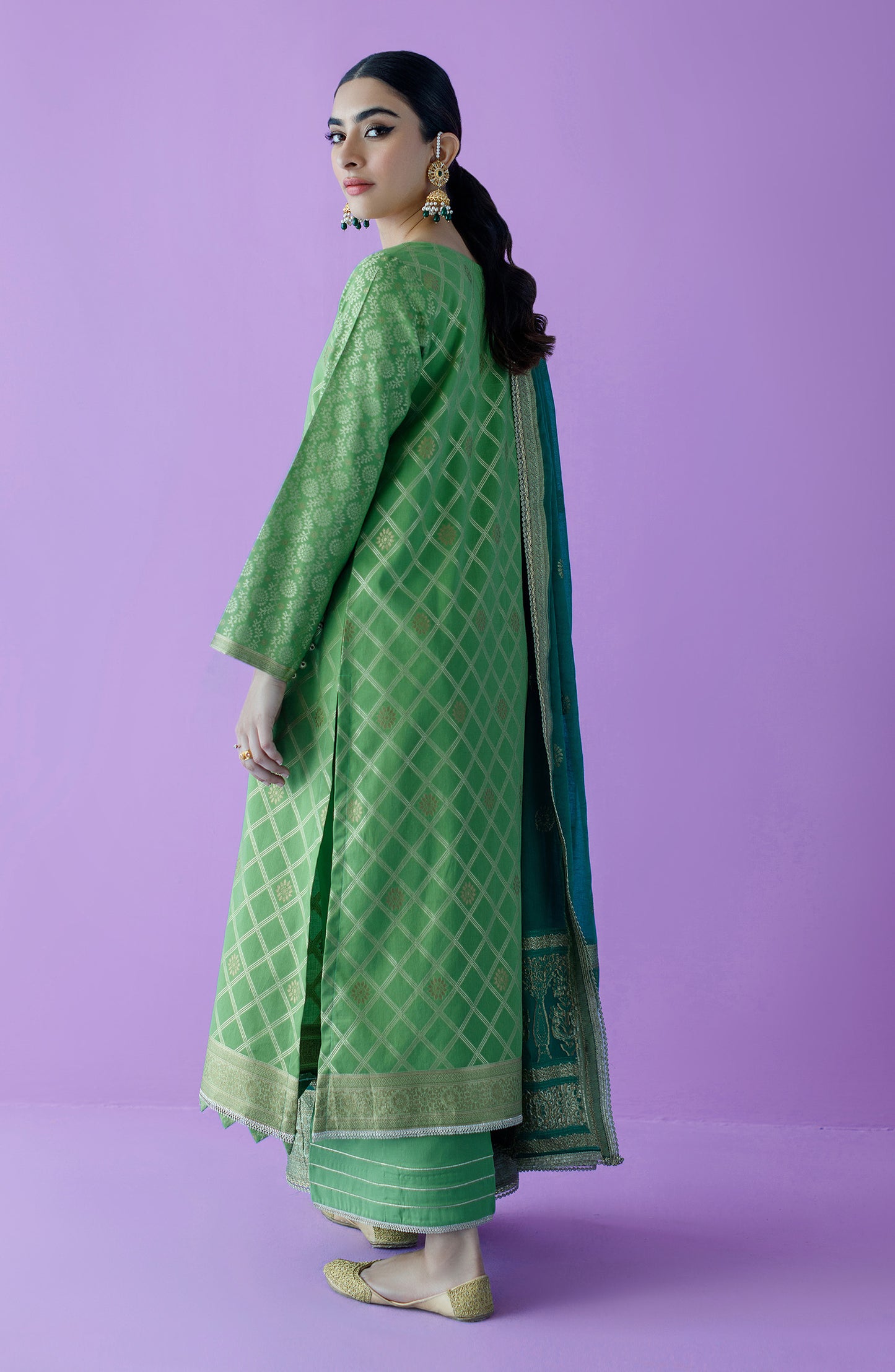 OTLF-23-020/U GREEN JACQUARD  UNSTITCHED SHIRT DUPATTA PANTS