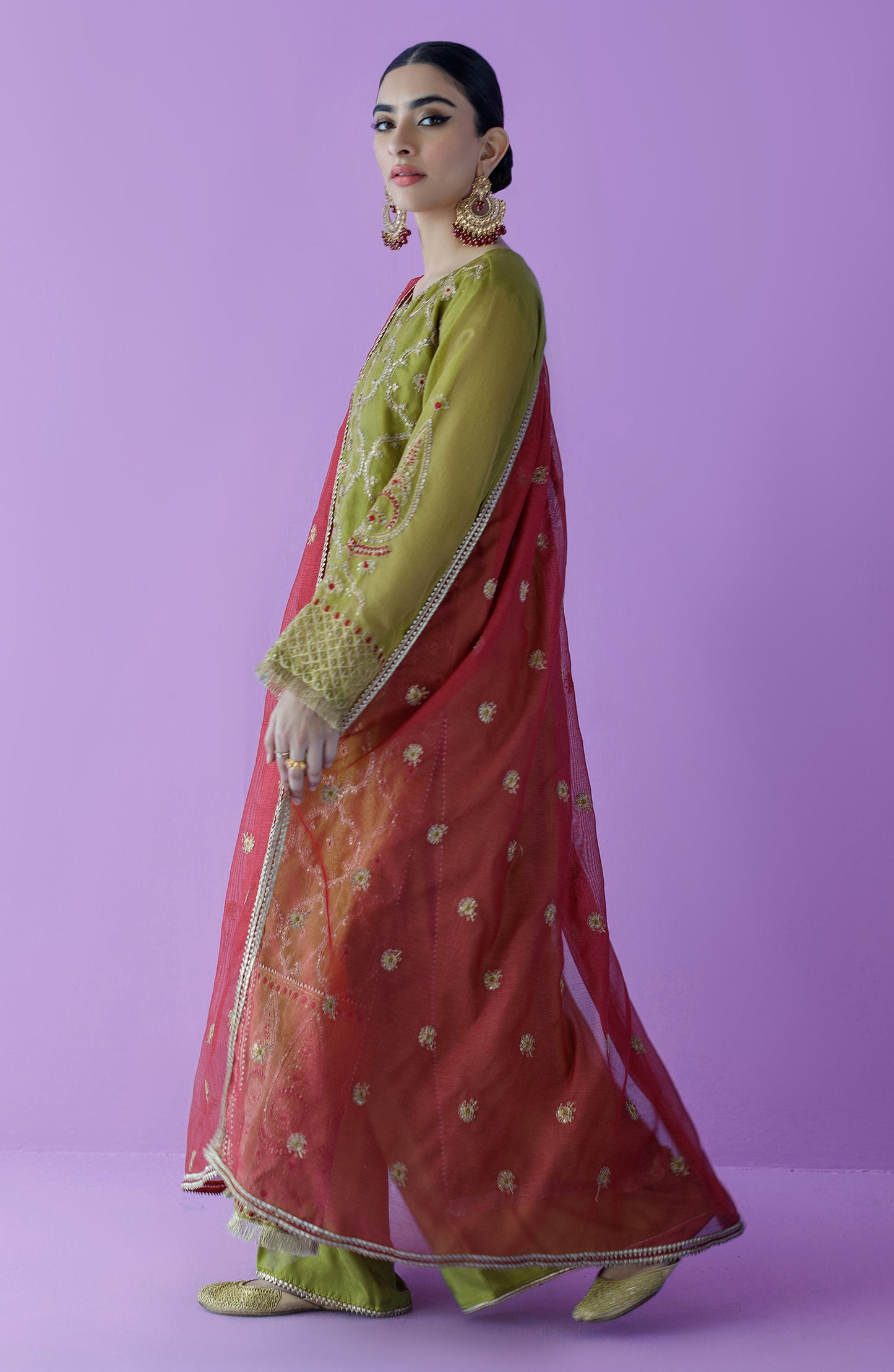 OTLF-23-026 GREEN KHADDI NET  UNSTITCHED SHIRT DUPATTA PANTS
