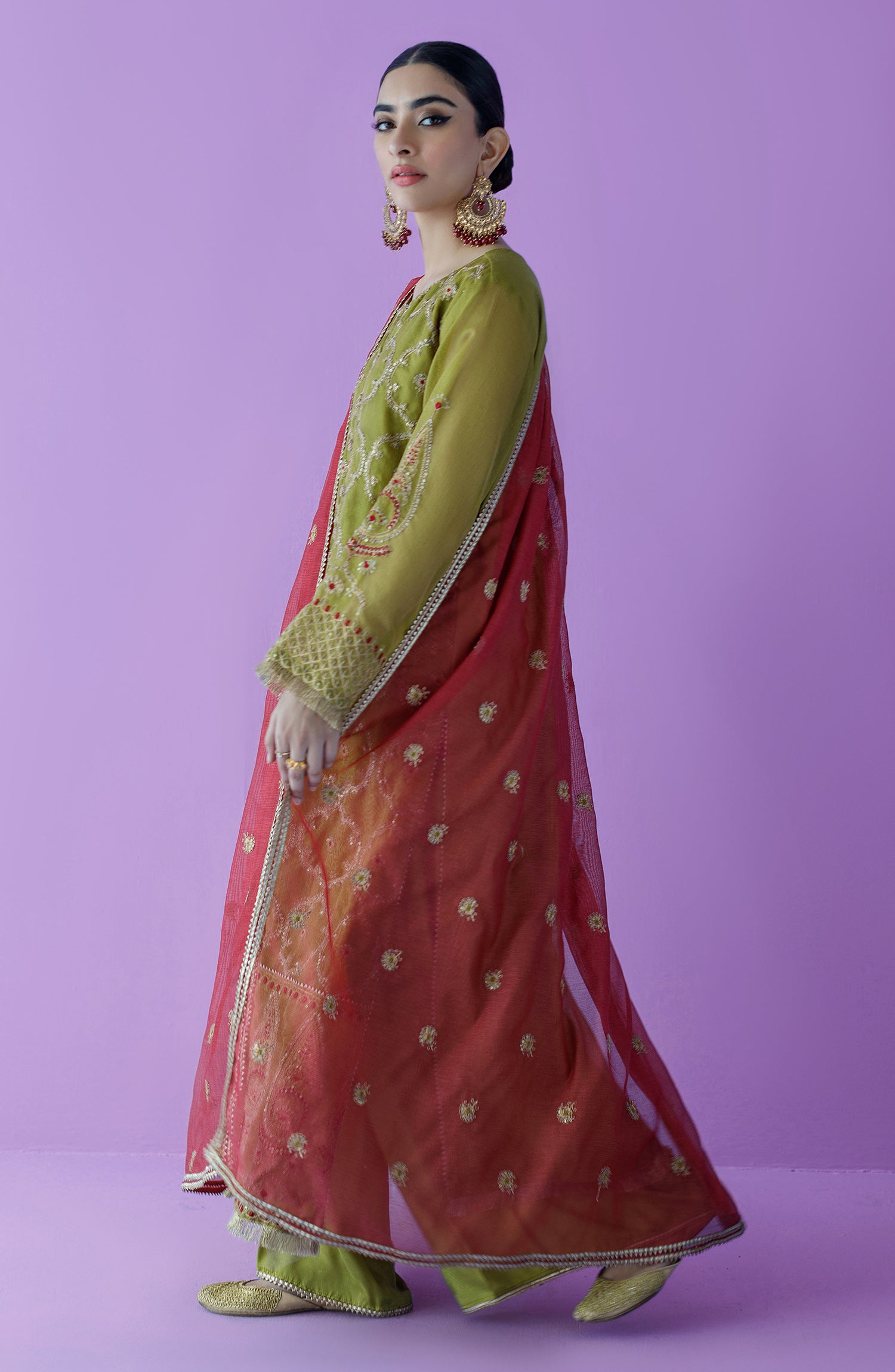 OTLF-23-026 GREEN KHADDI NET  UNSTITCHED SHIRT DUPATTA PANTS