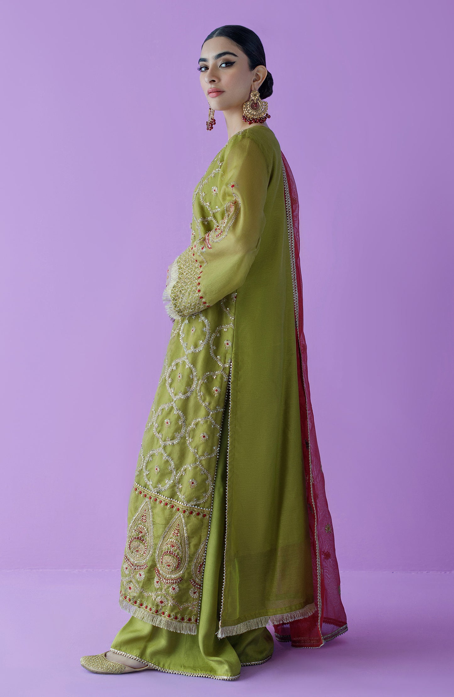 OTLF-23-026 GREEN KHADDI NET  UNSTITCHED SHIRT DUPATTA PANTS