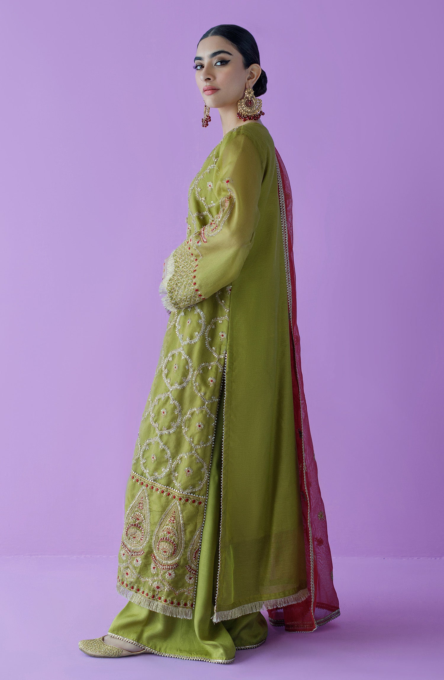 OTLF-23-026 GREEN KHADDI NET  UNSTITCHED SHIRT DUPATTA PANTS