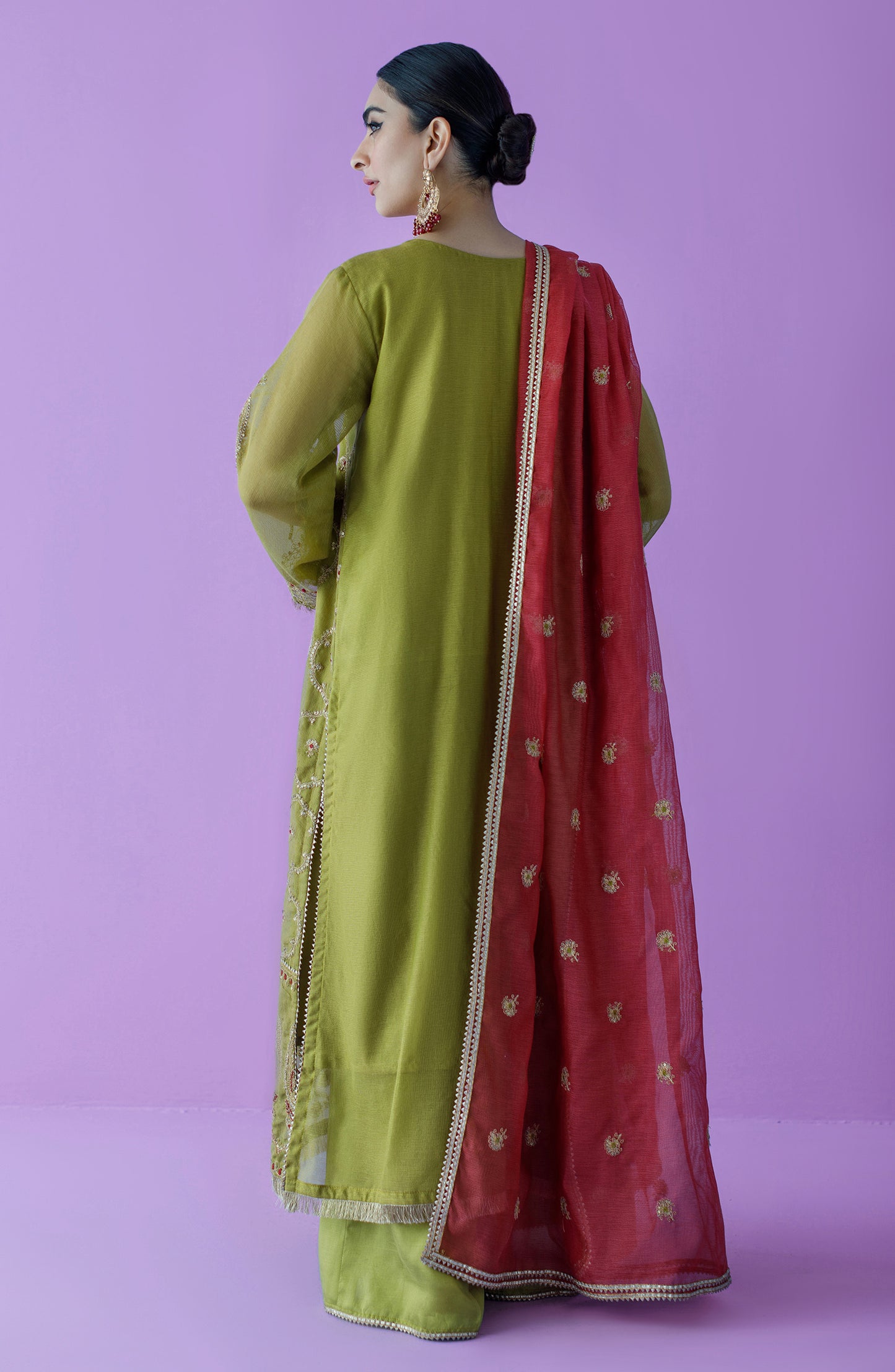 OTLF-23-026 GREEN KHADDI NET  UNSTITCHED SHIRT DUPATTA PANTS