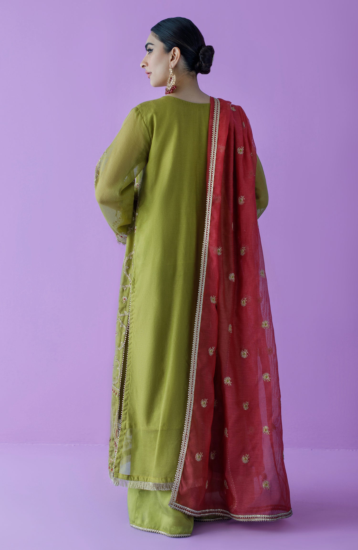 OTLF-23-026 GREEN KHADDI NET  UNSTITCHED SHIRT DUPATTA PANTS