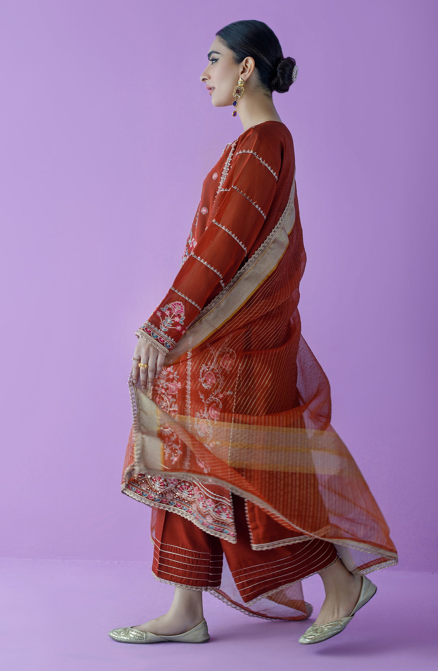 OTLF-23-038 MAROON PAPER COTTON  UNSTITCHED SHIRT DUPATTA PANTS