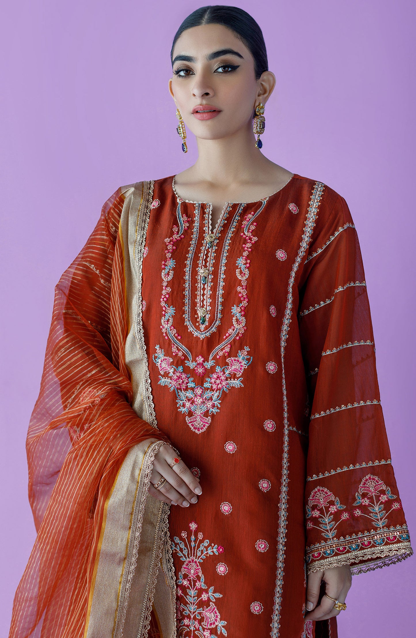 OTLF-23-038 MAROON PAPER COTTON  UNSTITCHED SHIRT DUPATTA PANTS