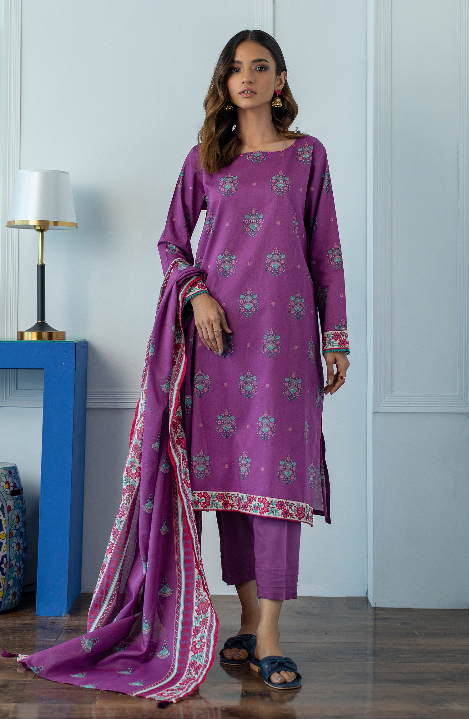 OTL-23-066/U PURPLE LAWN  UNSTITCHED SHIRT DUPATTA PANTS