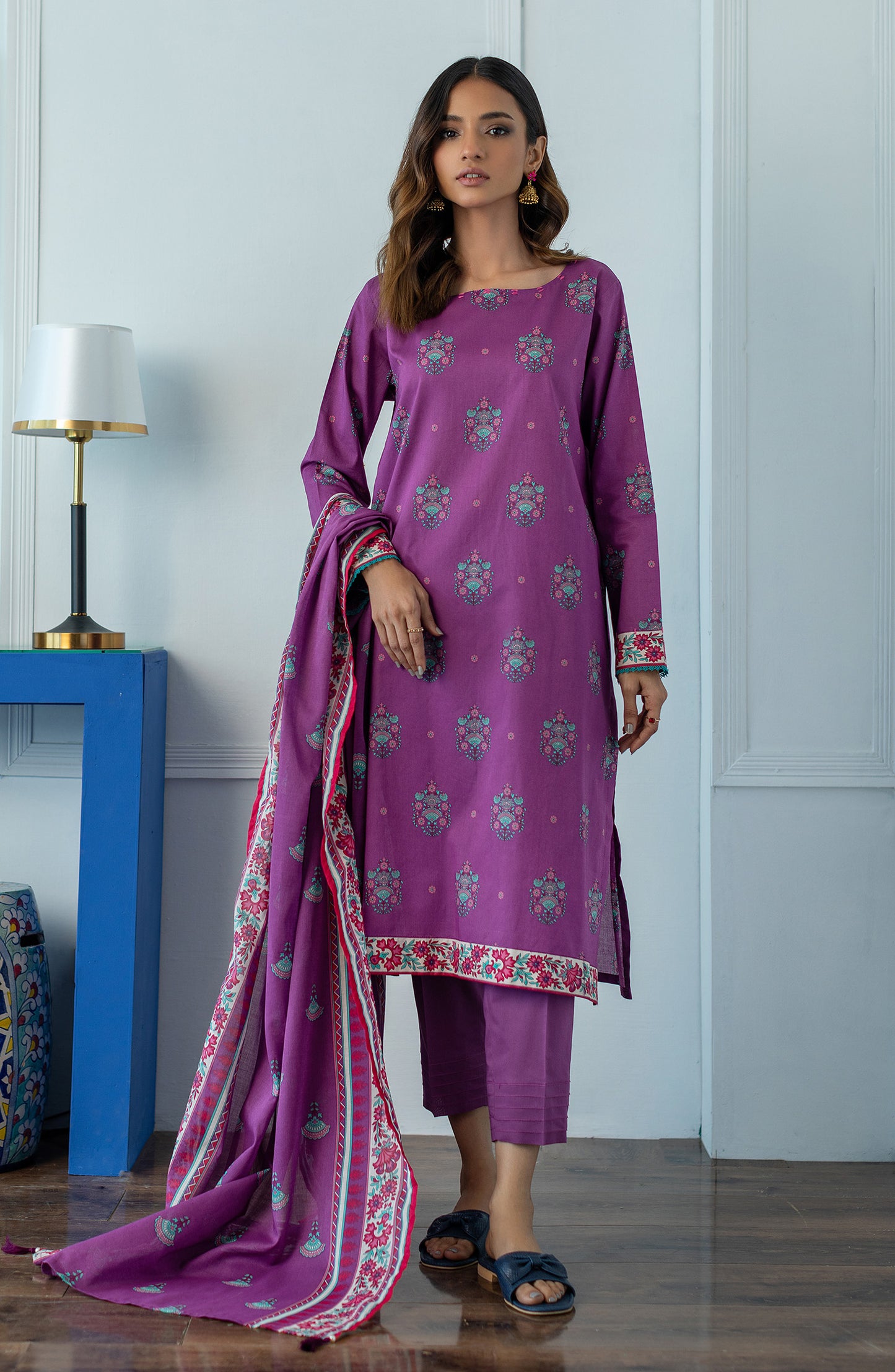 OTL-23-066/U PURPLE LAWN  UNSTITCHED SHIRT DUPATTA PANTS