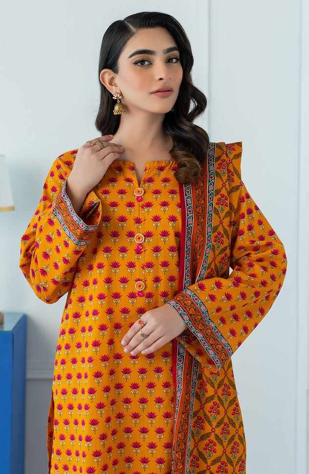OTL-23-096/U YELLOW LAWN  UNSTITCHED SHIRT DUPATTA PANTS