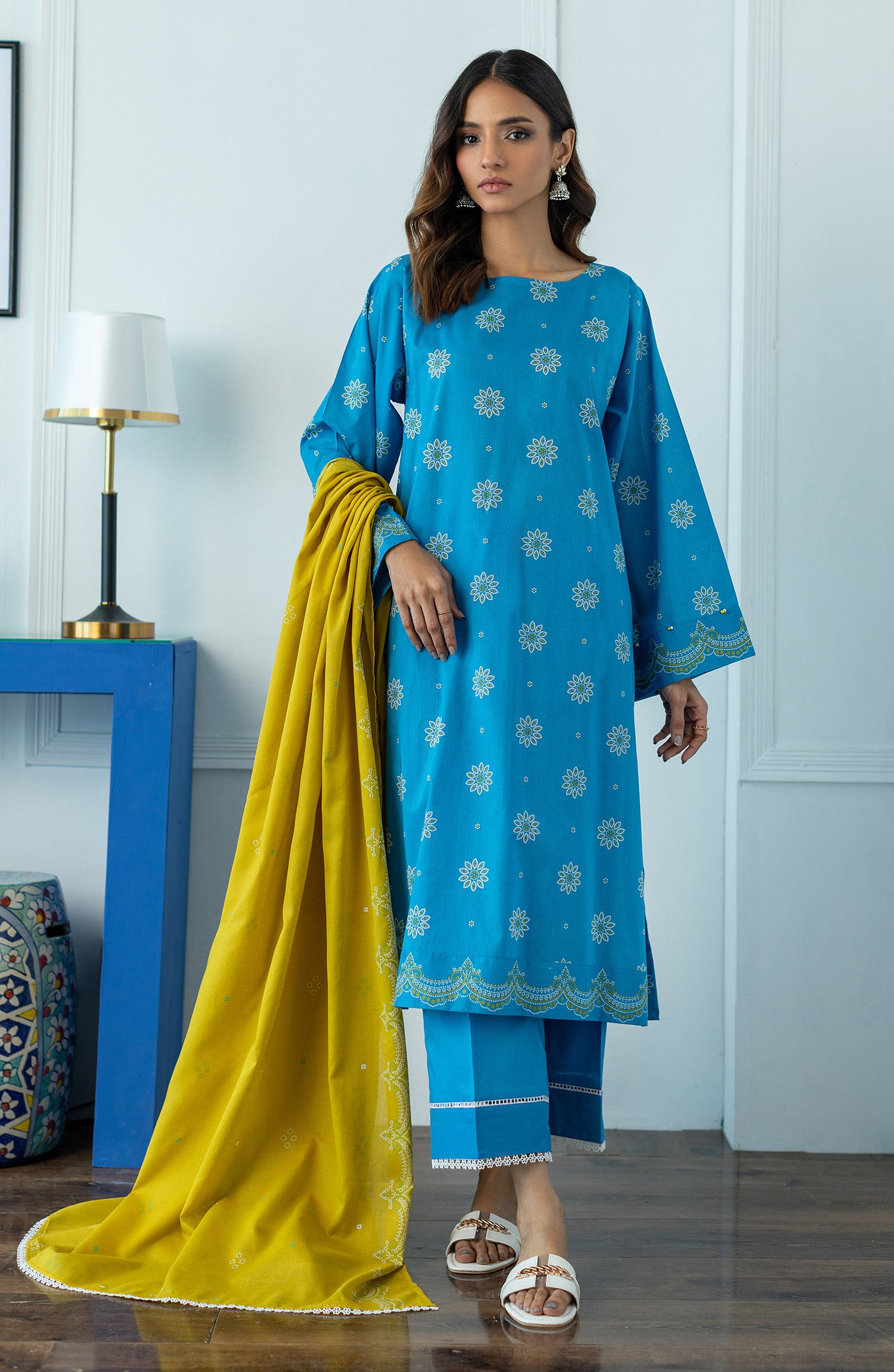OTL-23-024/U BLUE LAWN  UNSTITCHED SHIRT DUPATTA PANTS