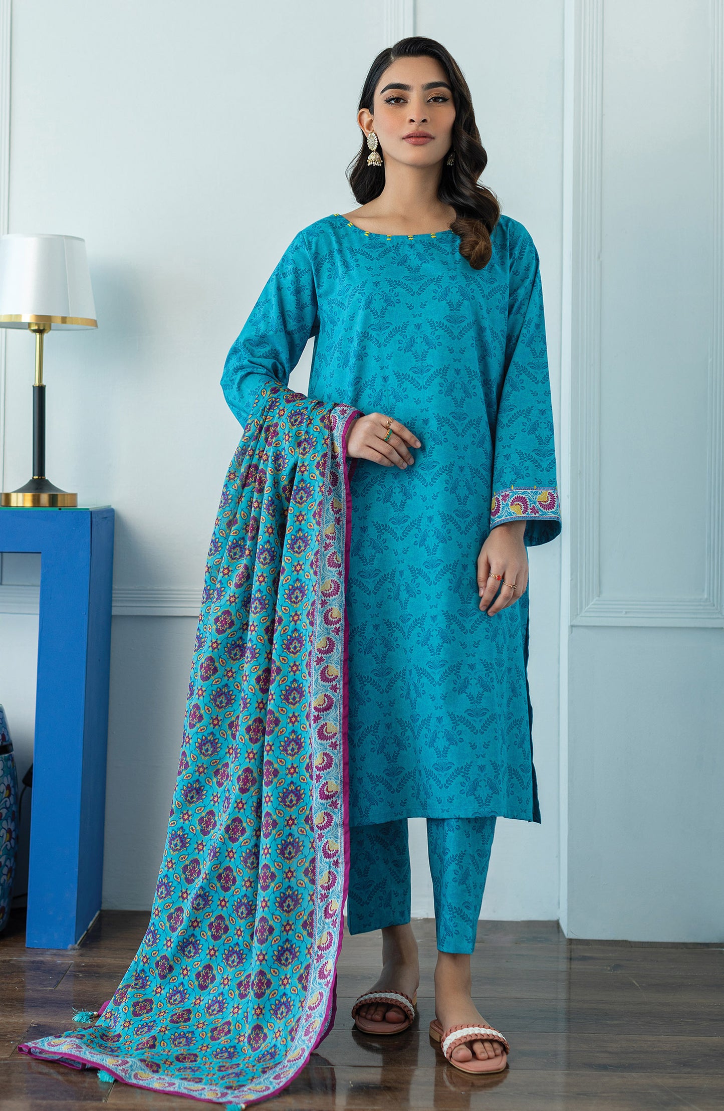 OTL-23-087/S TURQUOISE LAWN  READY TO WEAR SHIRT DUPATTA PANTS
