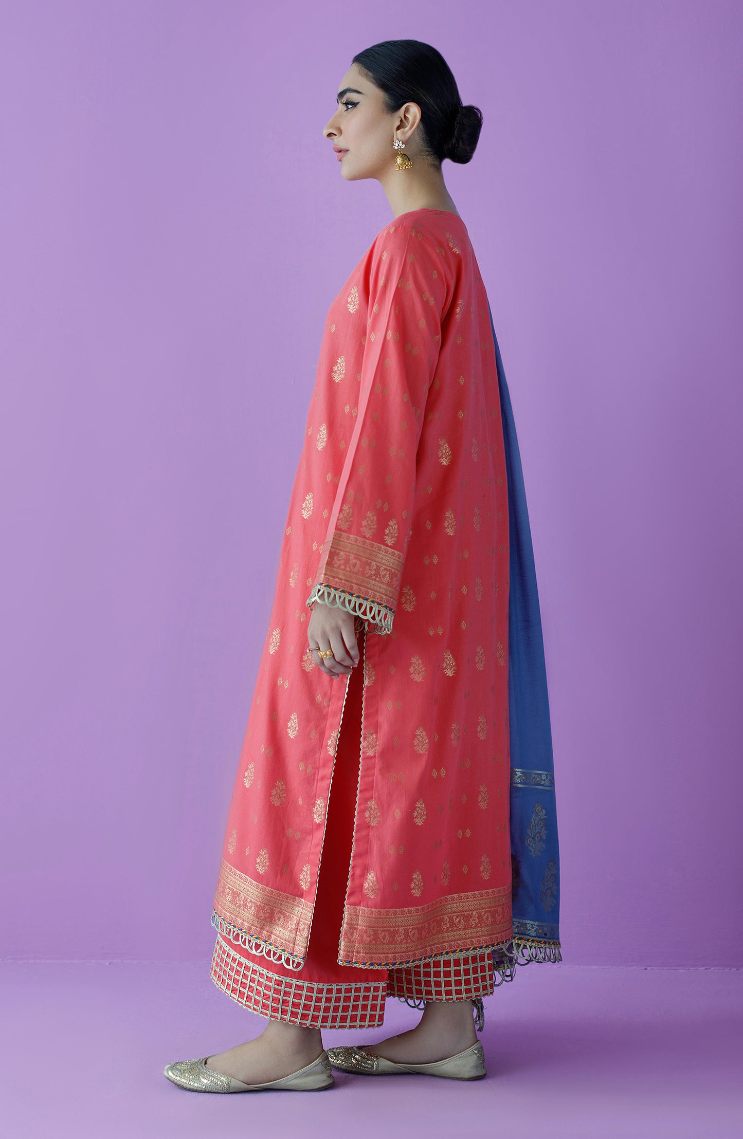 OTLF-23-021/U PEACH JACQUARD  UNSTITCHED SHIRT DUPATTA PANTS