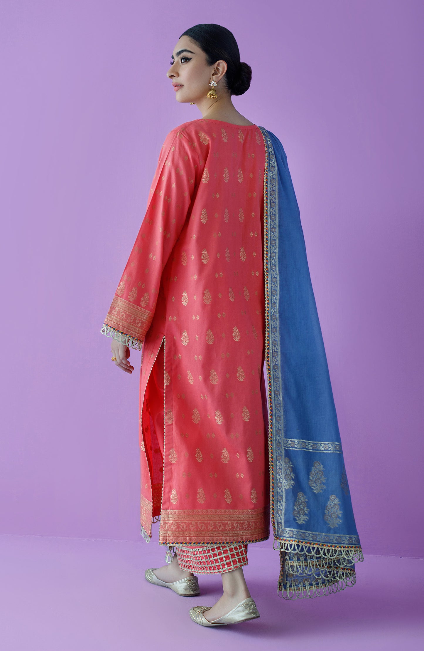 OTLF-23-021/U PEACH JACQUARD  UNSTITCHED SHIRT DUPATTA PANTS