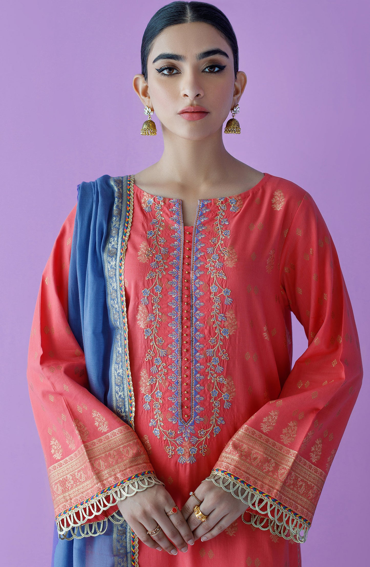 OTLF-23-021/U PEACH JACQUARD  UNSTITCHED SHIRT DUPATTA PANTS