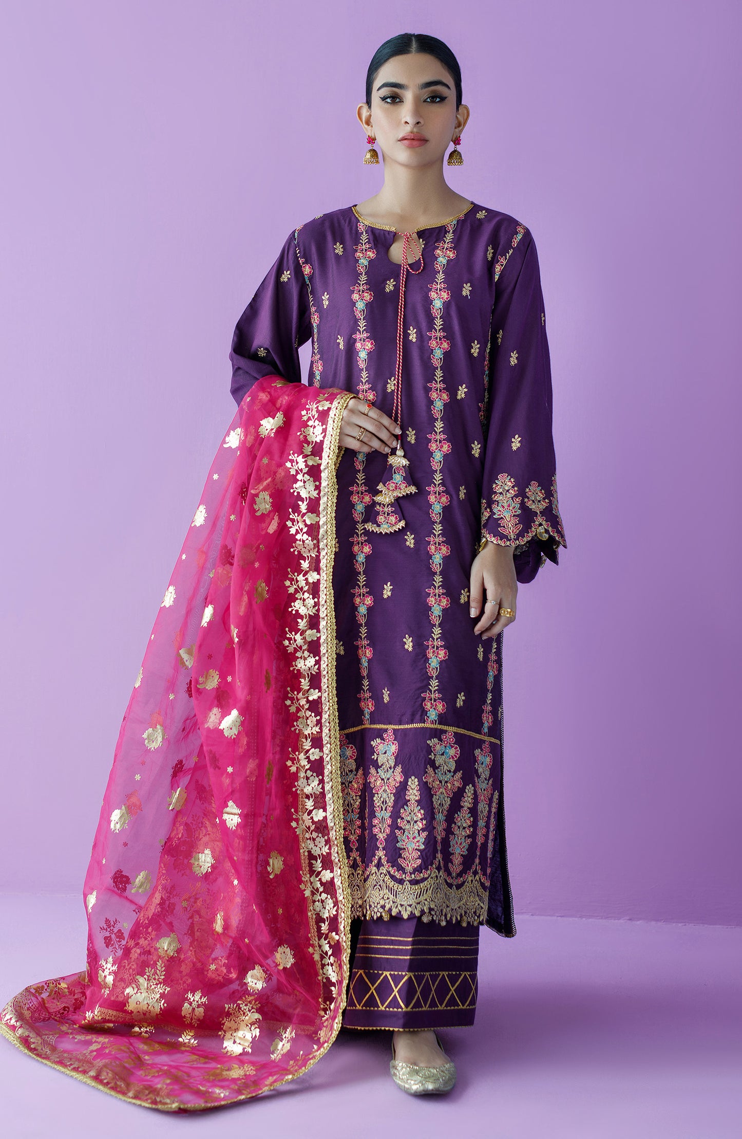 OTLF-23-024 MAGENTA COTTON SILK  UNSTITCHED SHIRT DUPATTA PANTS