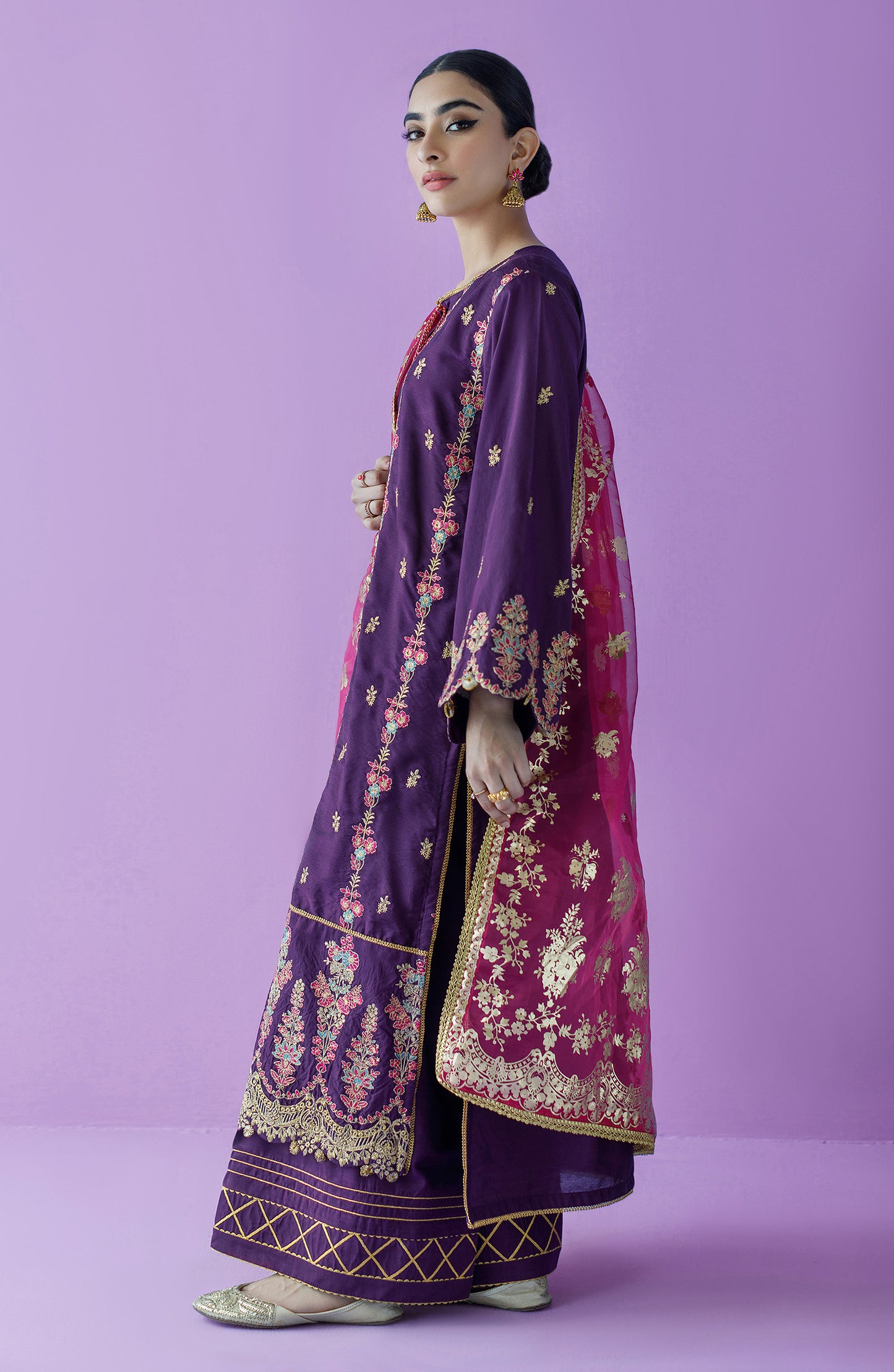 OTLF-23-024 MAGENTA COTTON SILK  UNSTITCHED SHIRT DUPATTA PANTS