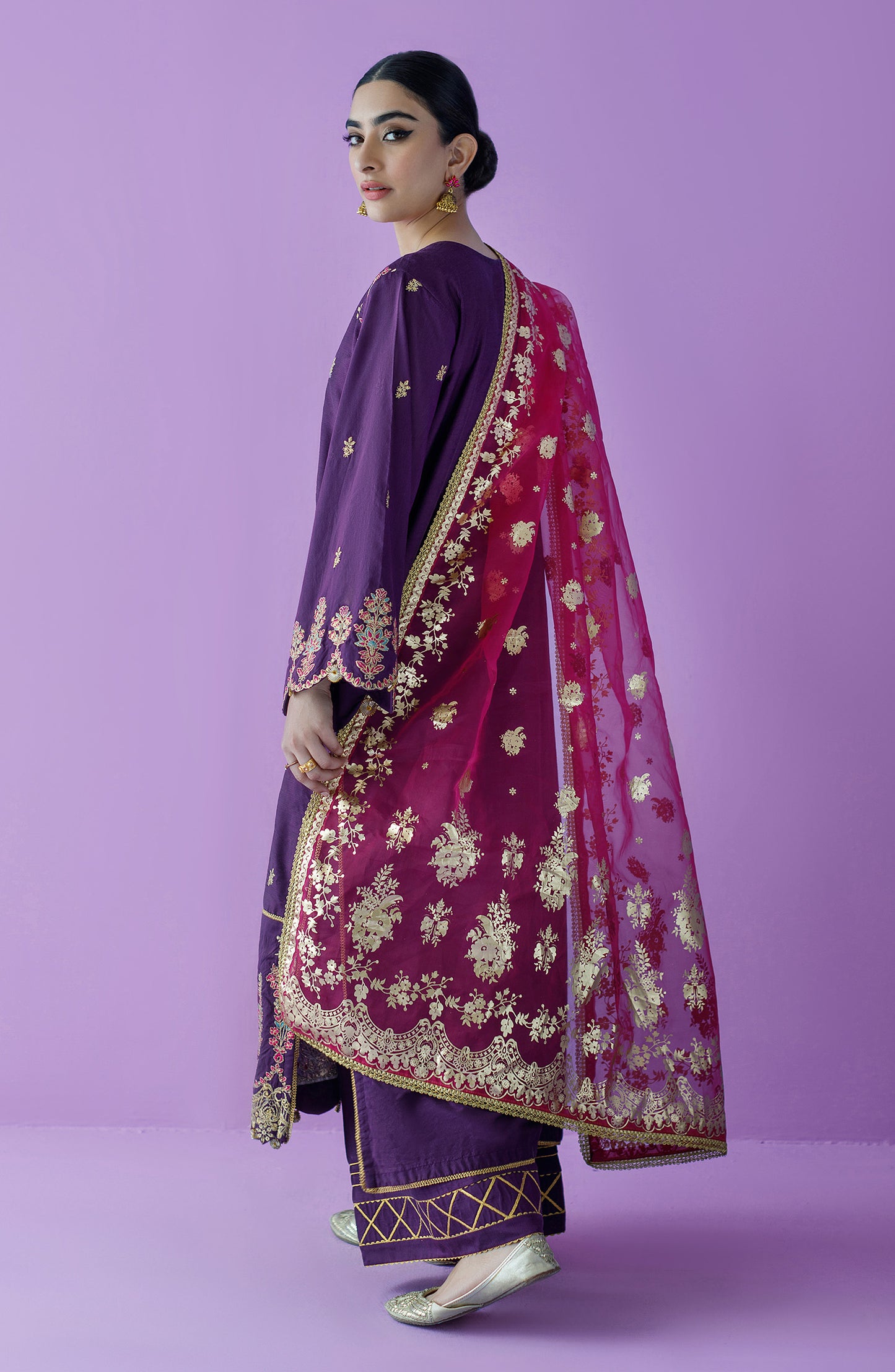 OTLF-23-024 MAGENTA COTTON SILK  UNSTITCHED SHIRT DUPATTA PANTS