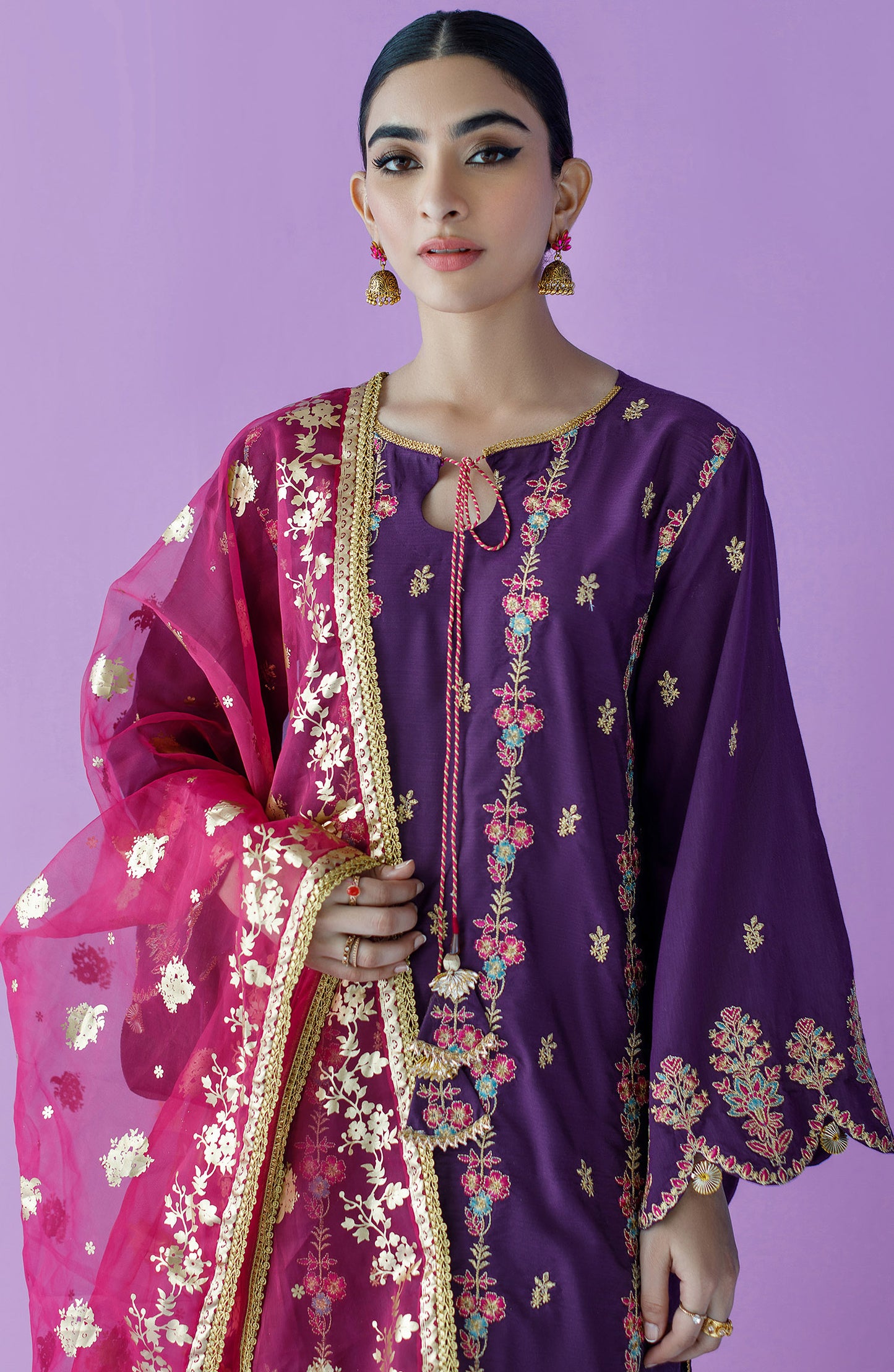 OTLF-23-024 MAGENTA COTTON SILK  UNSTITCHED SHIRT DUPATTA PANTS