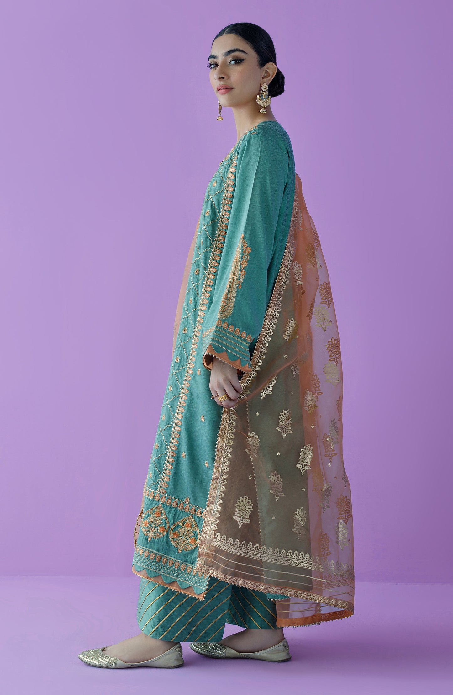 OTLF-23-023 GREEN COTTON SILK  UNSTITCHED SHIRT DUPATTA PANTS