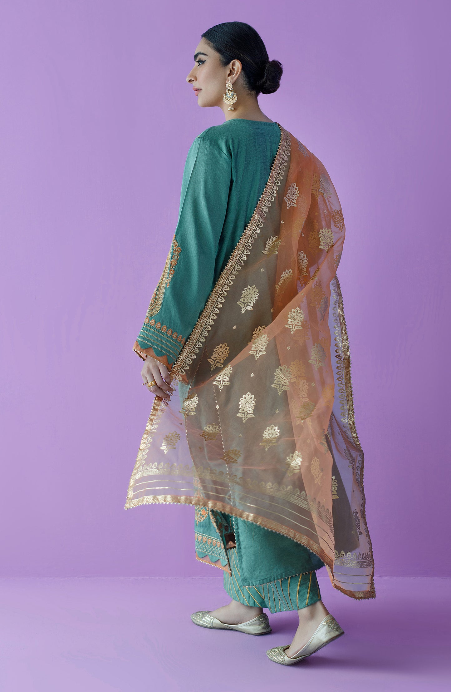 OTLF-23-023 GREEN COTTON SILK  UNSTITCHED SHIRT DUPATTA PANTS