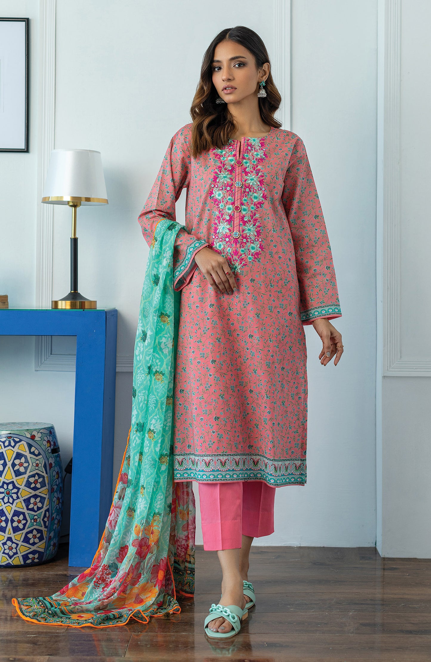 OTL-23-030/U PINK LAWN  UNSTITCHED SHIRT DUPATTA PANTS