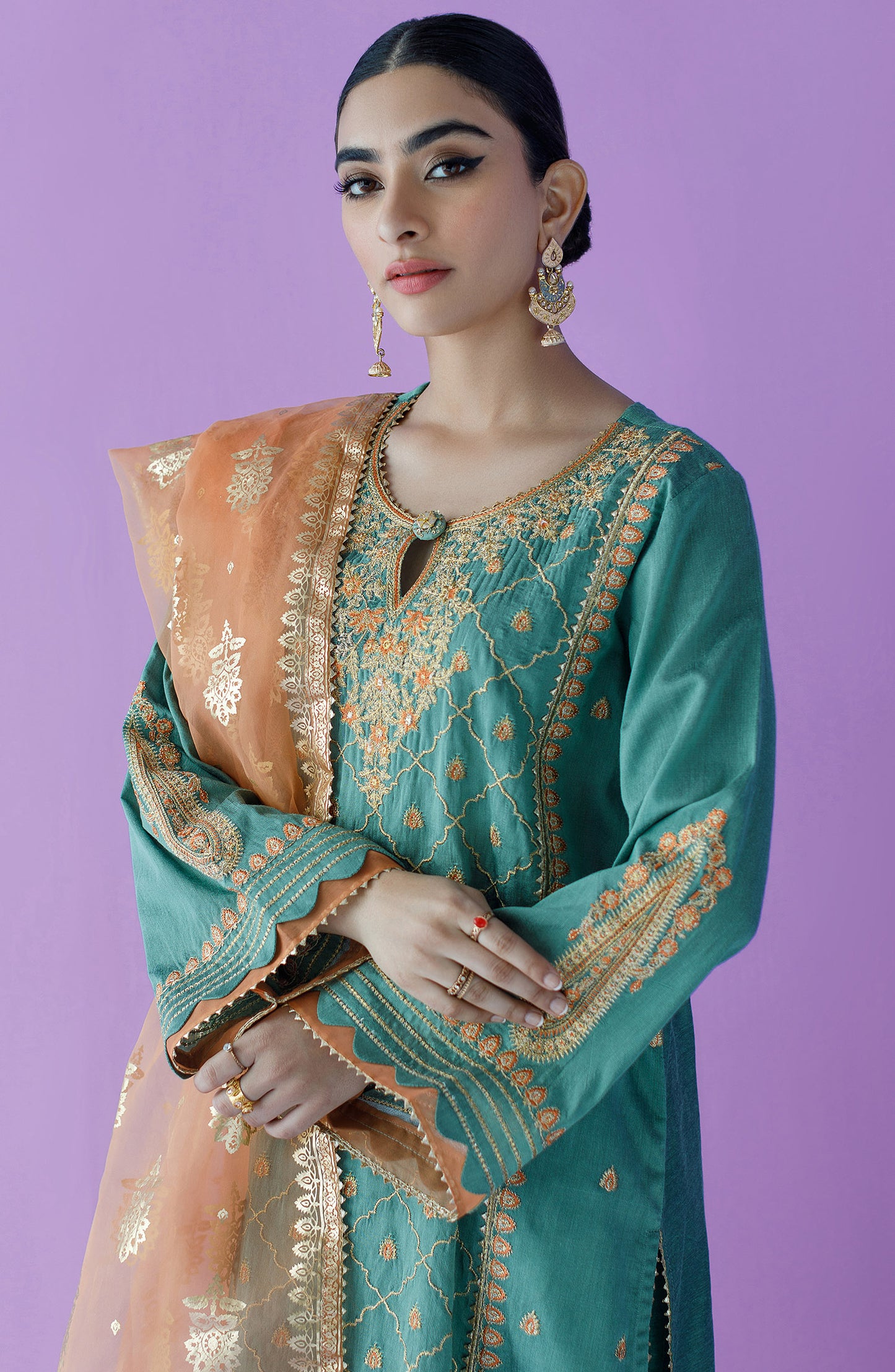 OTLF-23-023 GREEN COTTON SILK  UNSTITCHED SHIRT DUPATTA PANTS