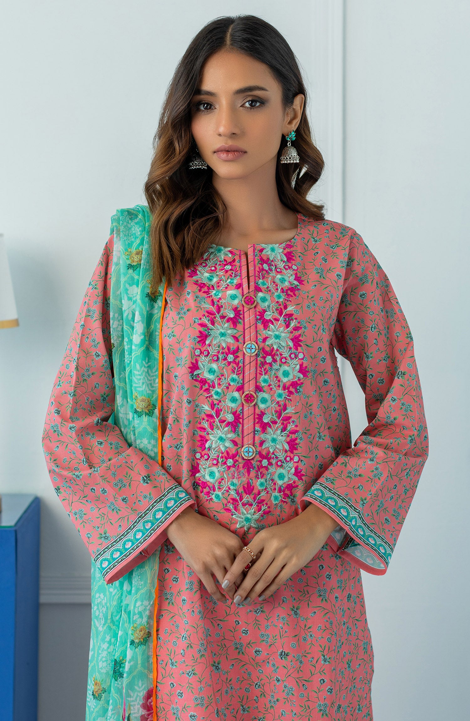 OTL-23-030/U PINK LAWN  UNSTITCHED SHIRT DUPATTA PANTS