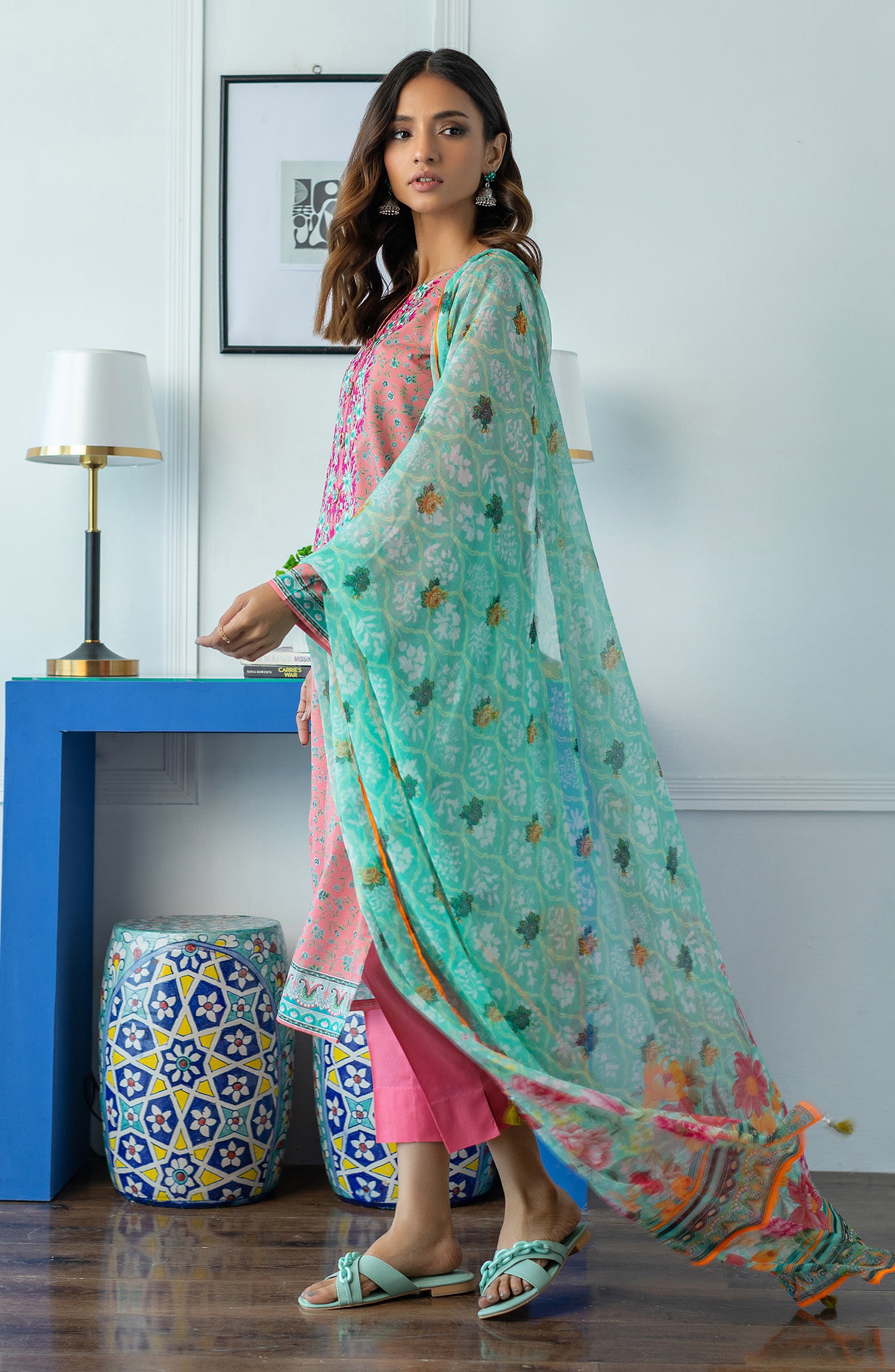OTL-23-030/U PINK LAWN  UNSTITCHED SHIRT DUPATTA PANTS