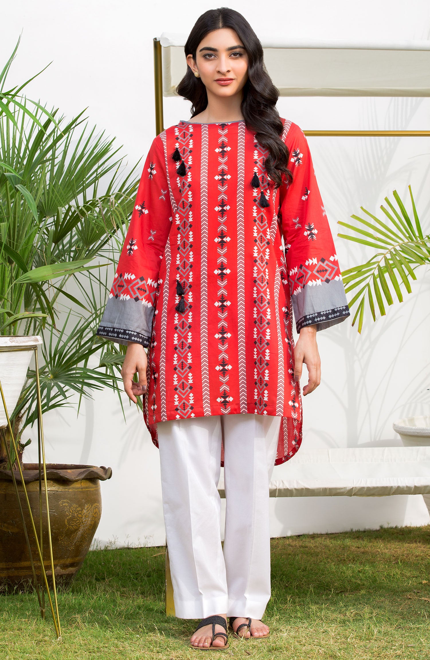 Stitched 1 Piece Printed Cambric Shirt (NRD-374/S RED)