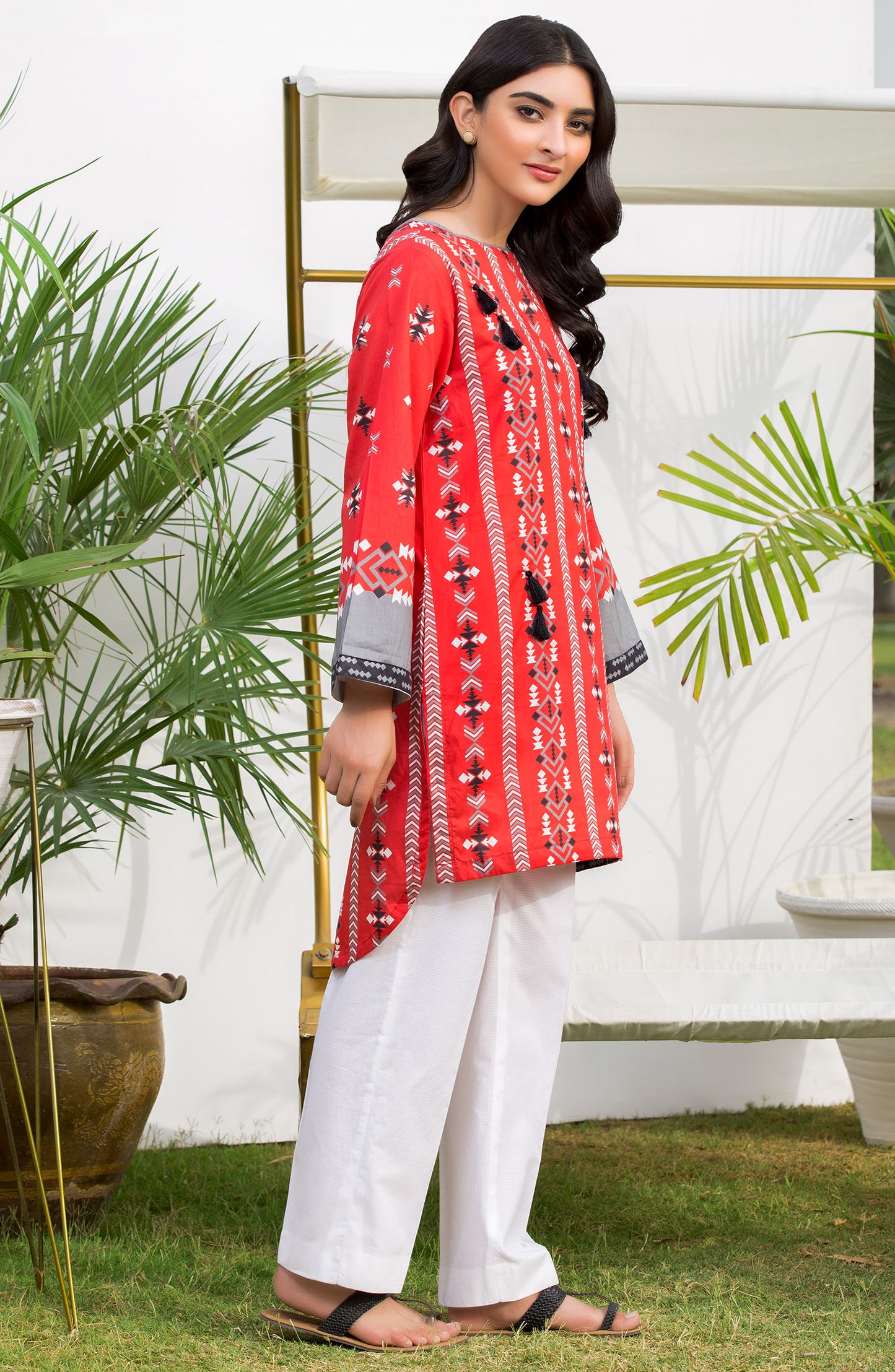 Stitched 1 Piece Printed Cambric Shirt (NRD-374/S RED)