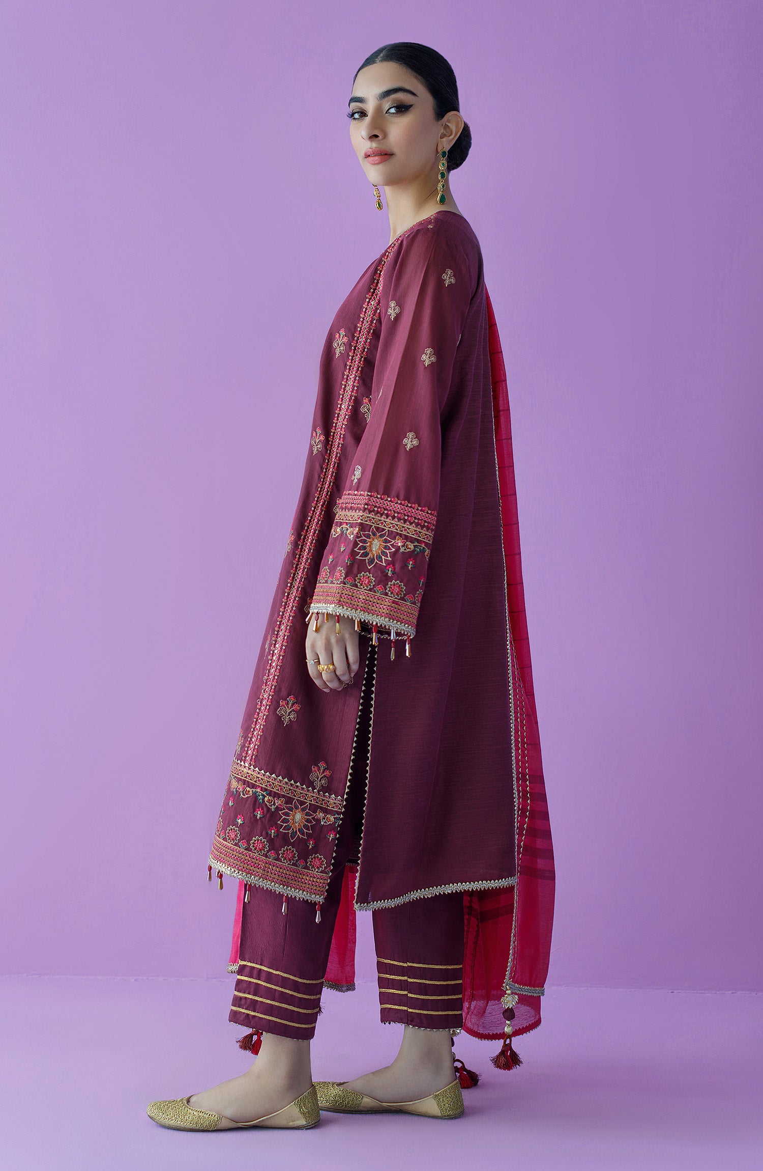 OTLF-23-037 MAGENTA PAPER COTTON  UNSTITCHED SHIRT DUPATTA PANTS