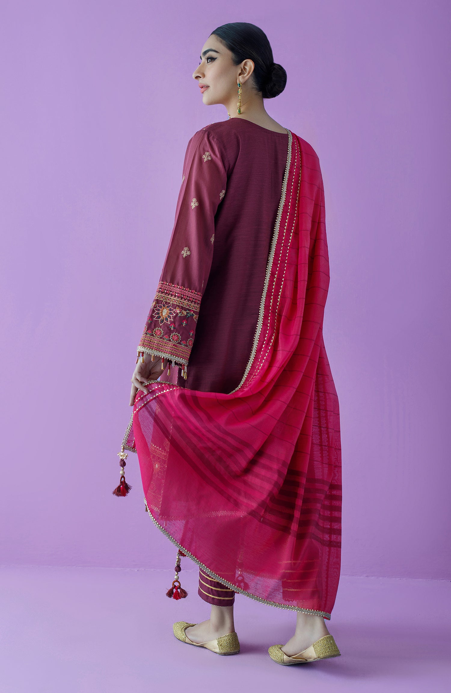 OTLF-23-037 MAGENTA PAPER COTTON  UNSTITCHED SHIRT DUPATTA PANTS