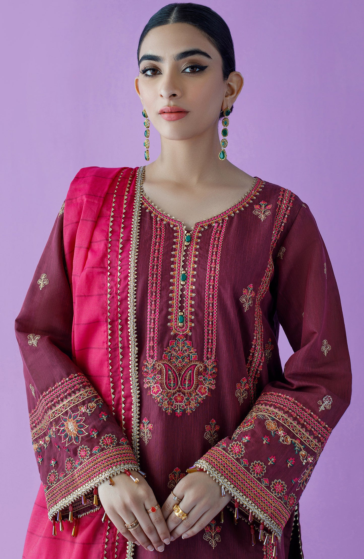 OTLF-23-037 MAGENTA PAPER COTTON  UNSTITCHED SHIRT DUPATTA PANTS