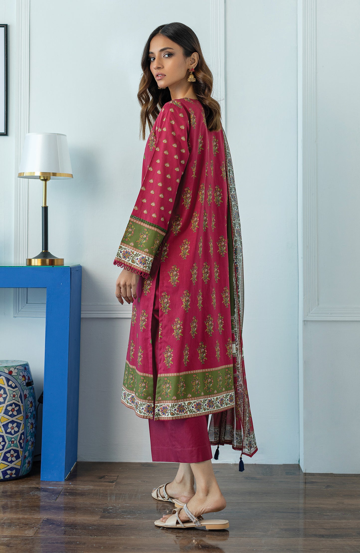 OTL-23-038/U MAROON LAWN  UNSTITCHED SHIRT DUPATTA PANTS
