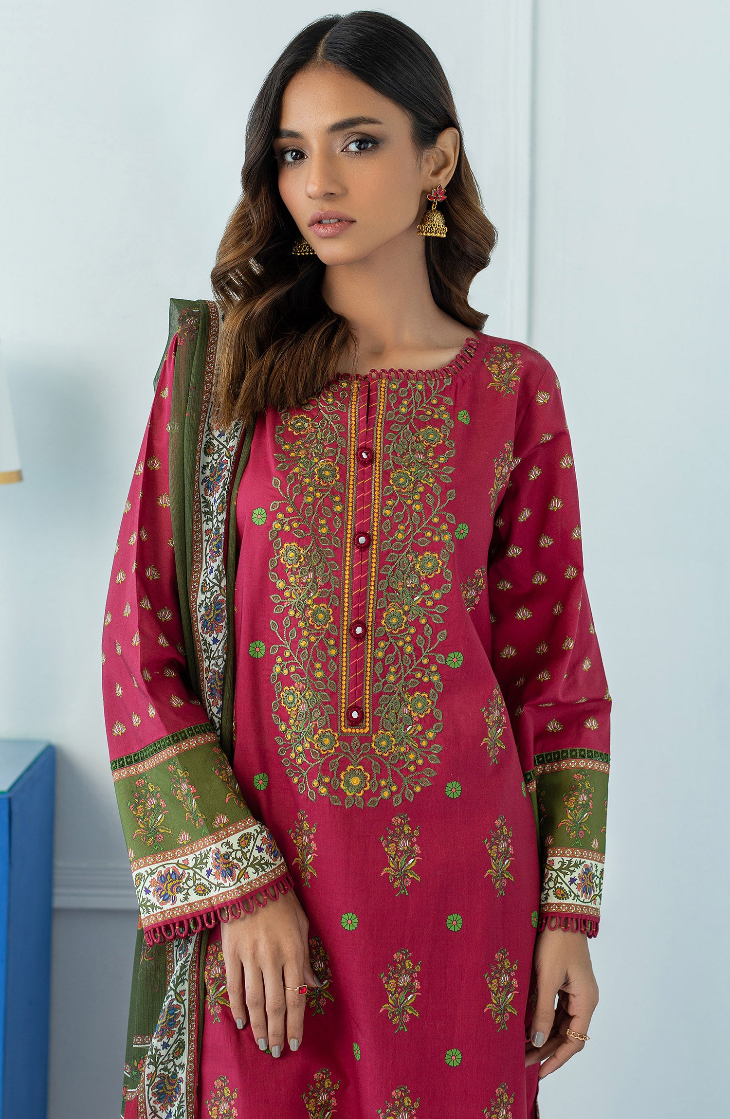 OTL-23-038/U MAROON LAWN  UNSTITCHED SHIRT DUPATTA PANTS