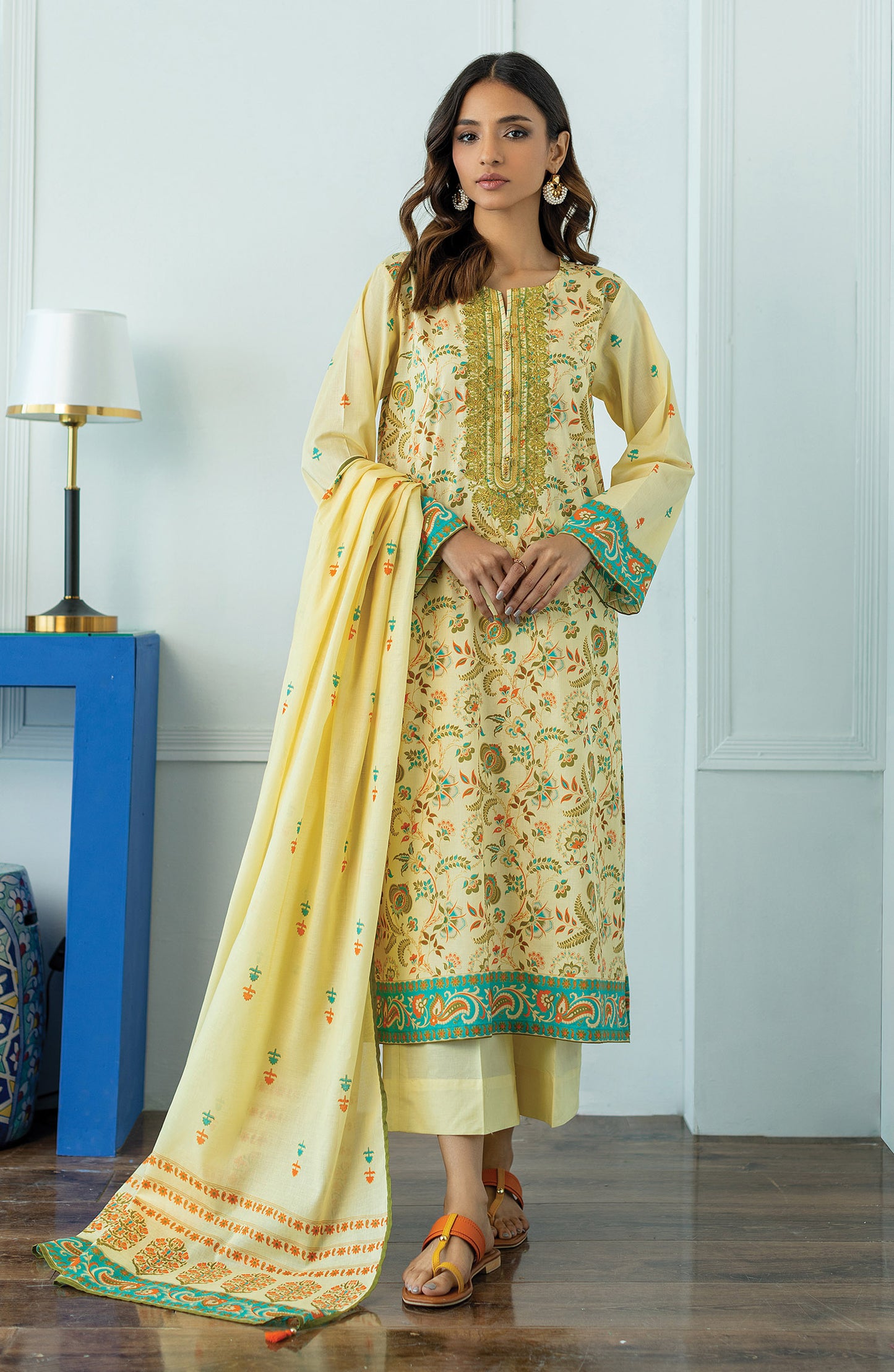 OTL-23-028/S CREAM LAWN  READY TO WEAR SHIRT DUPATTA PANTS
