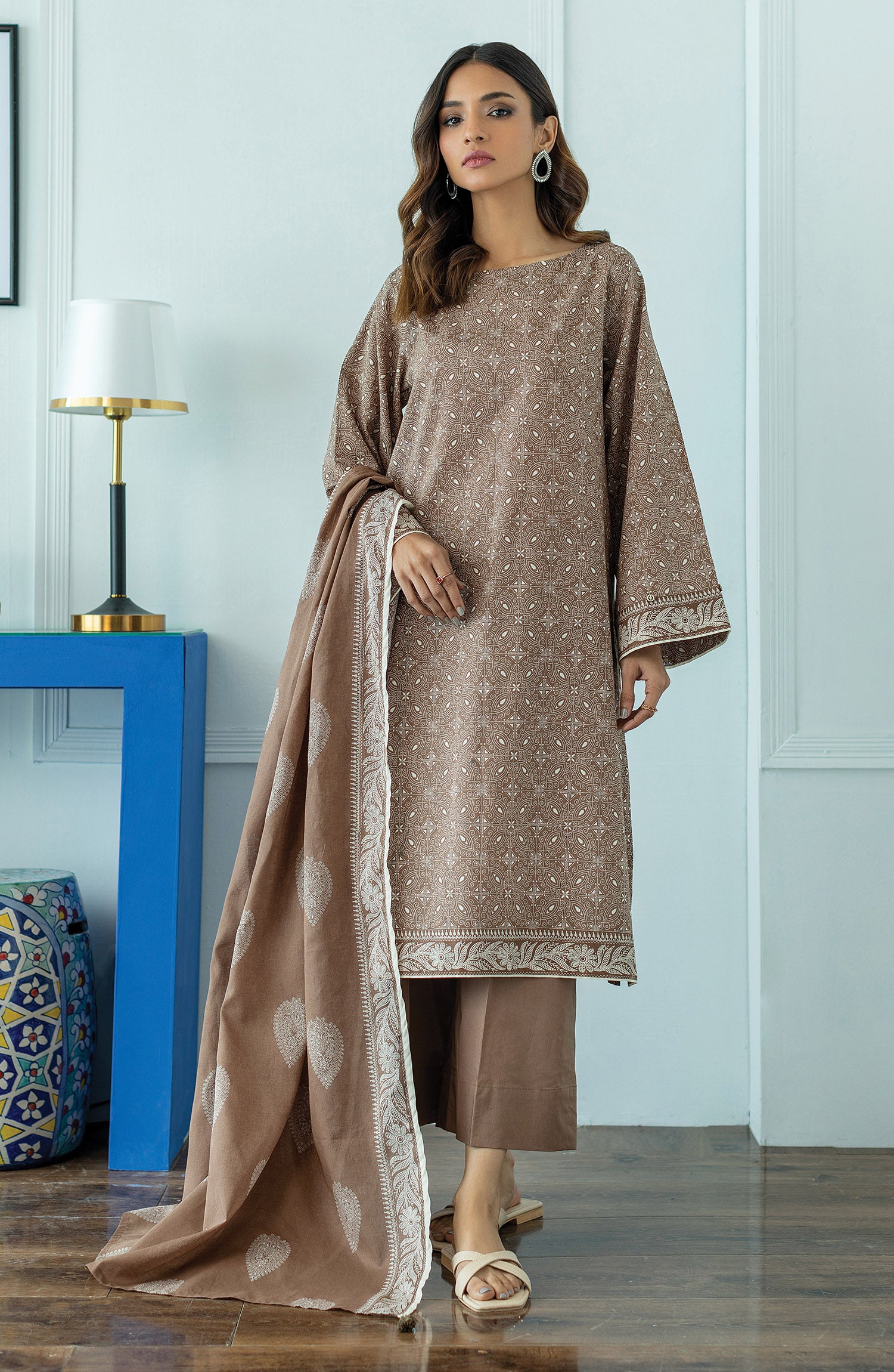 OTL-23-104/U BROWN LAWN  UNSTITCHED SHIRT DUPATTA PANTS