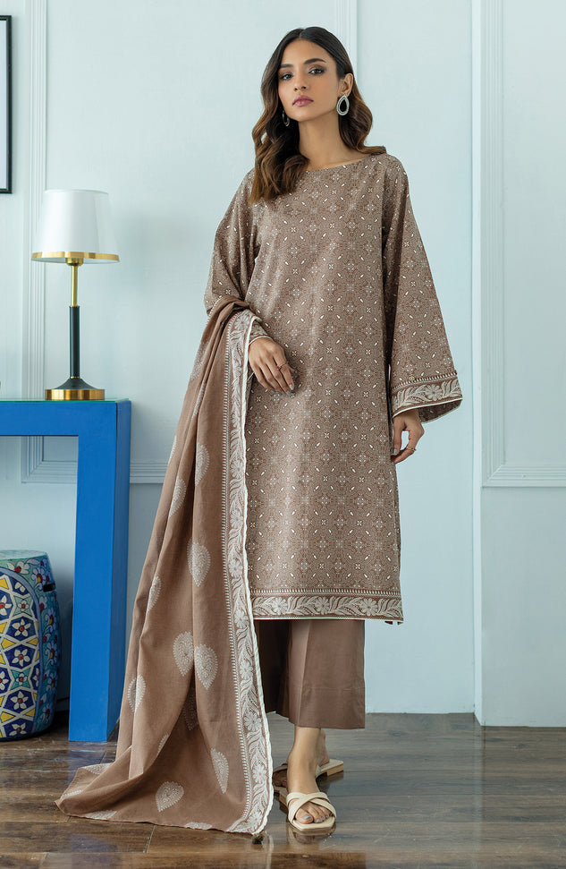 OTL-23-104/U BROWN LAWN  UNSTITCHED SHIRT DUPATTA PANTS
