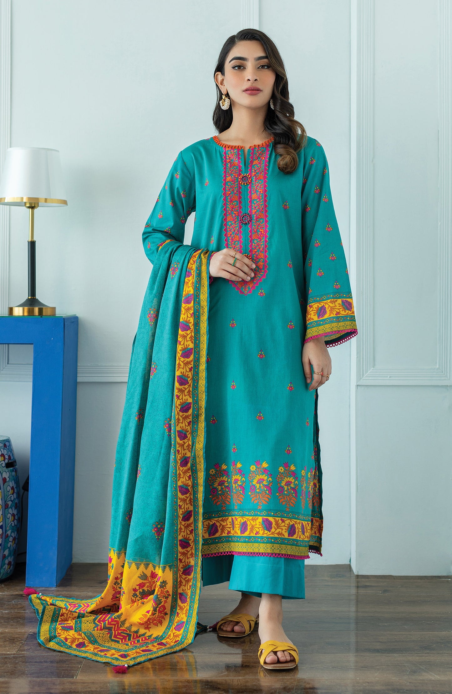 OTL-23-050/U TEAL LAWN  UNSTITCHED SHIRT DUPATTA PANTS