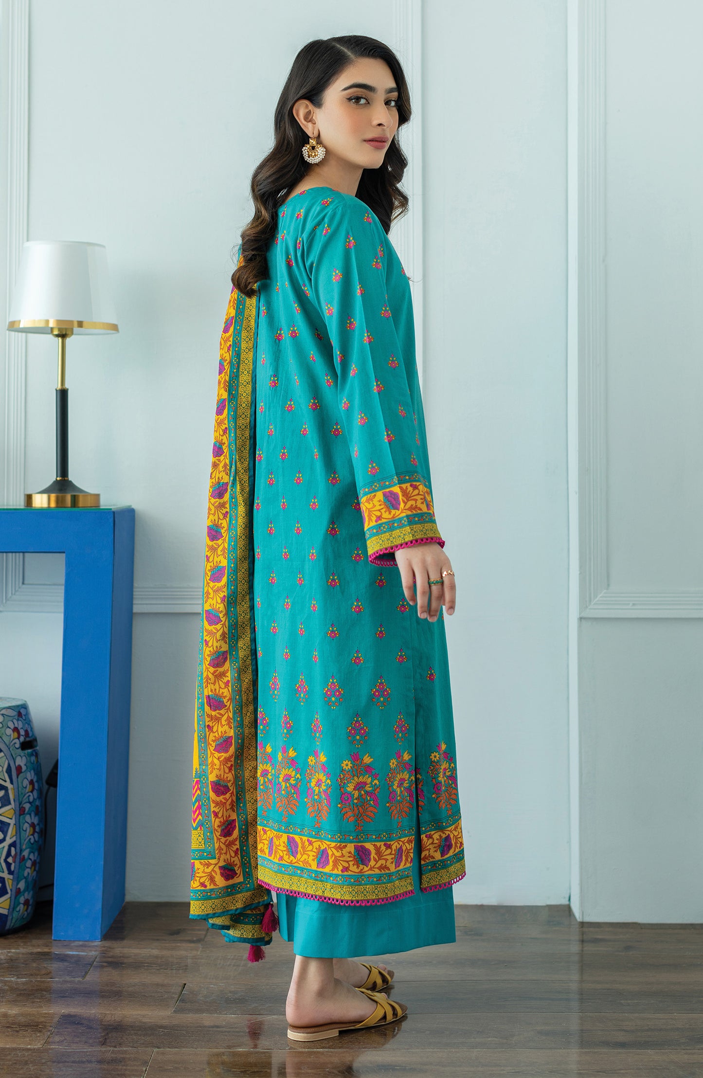 OTL-23-050/U TEAL LAWN  UNSTITCHED SHIRT DUPATTA PANTS